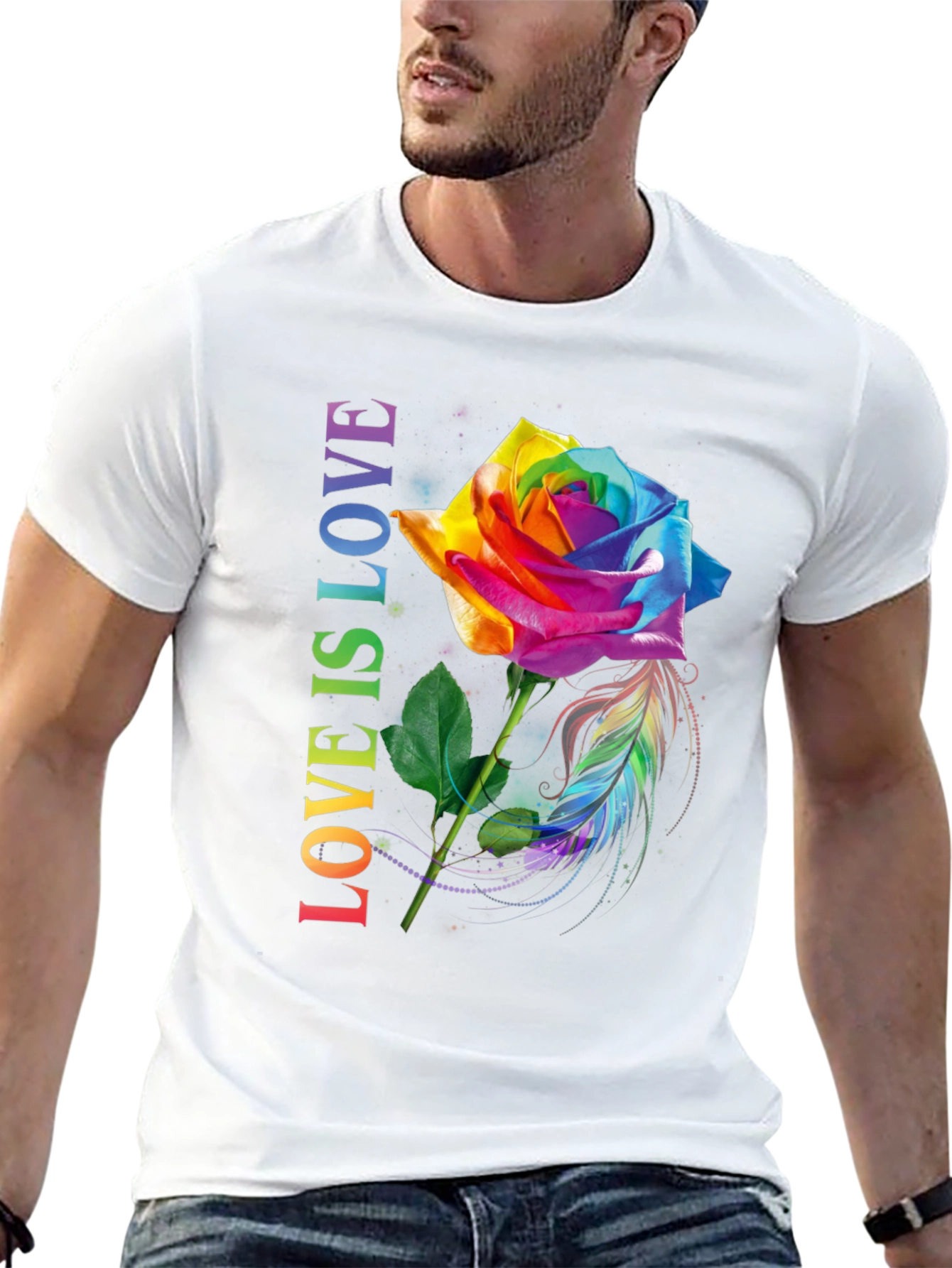 Rainbow Rose Pride T-Shirt - Love is Love