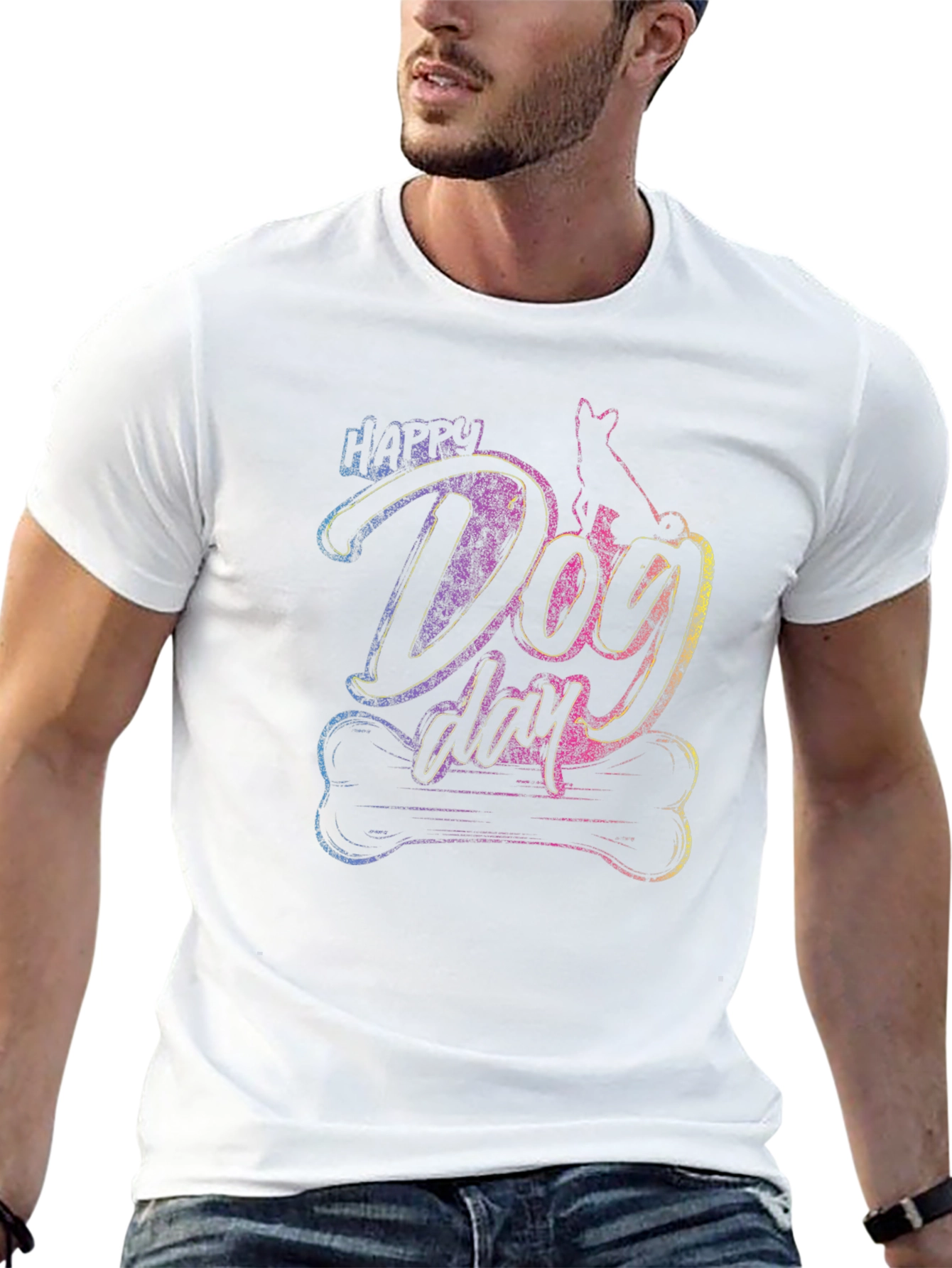 Happy Dog Day Graphic Tee - Casual Cotton Shirt