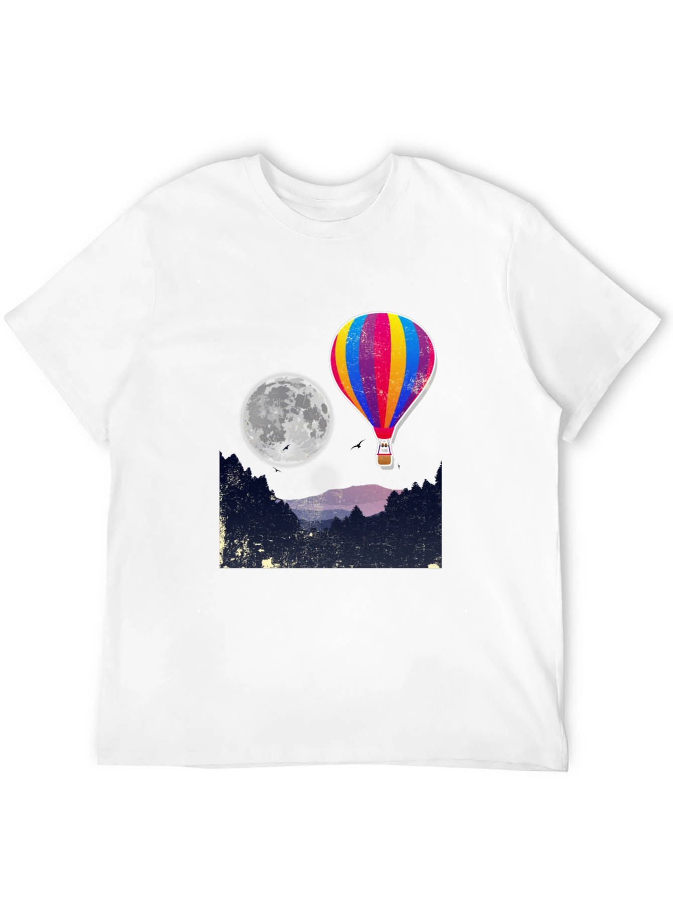 Hot Air Balloon Moon Graphic Tee - Black