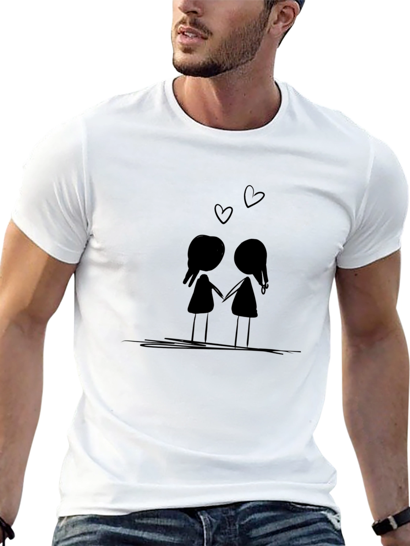 Couple Love Graphic Tee - Black Cotton T-Shirt