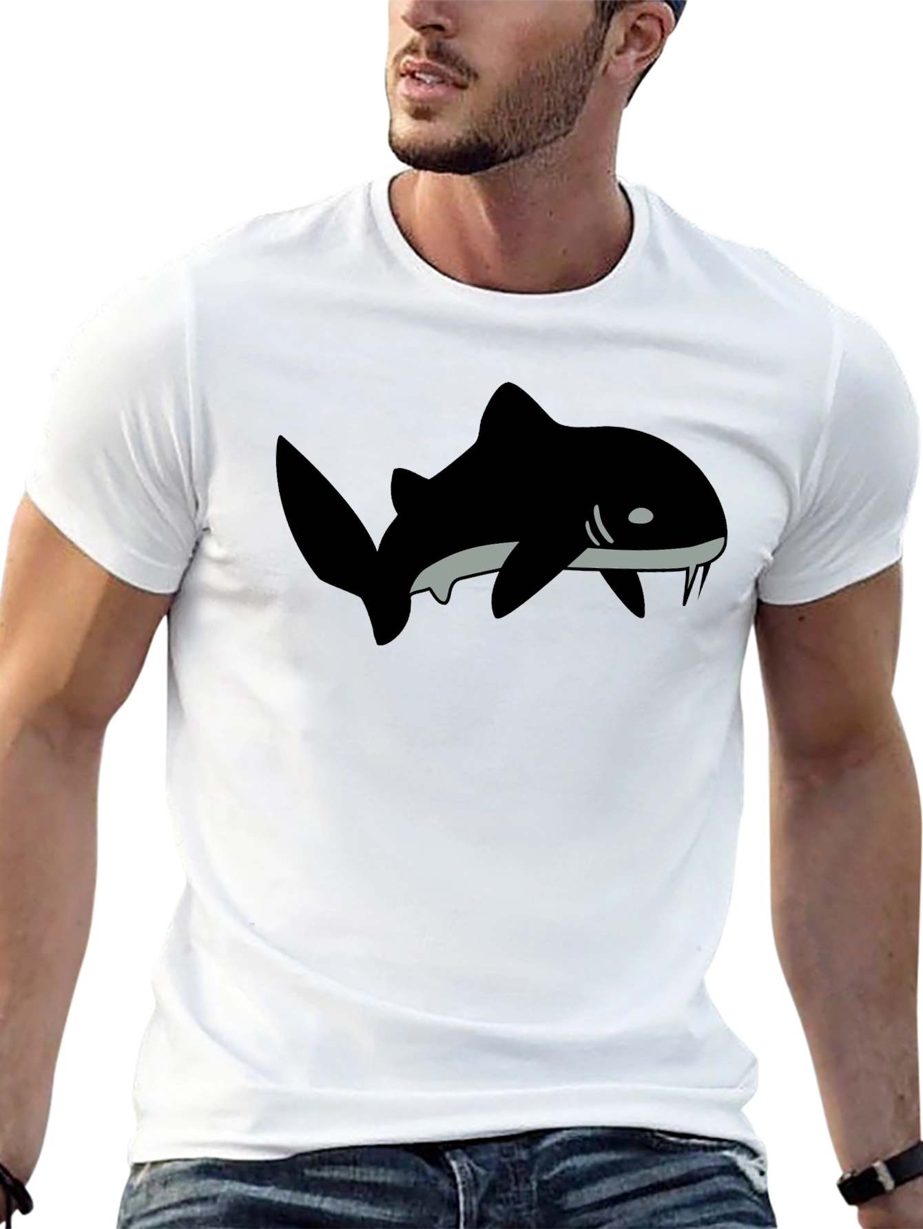 Black T-Shirt with Shark Graphic Print