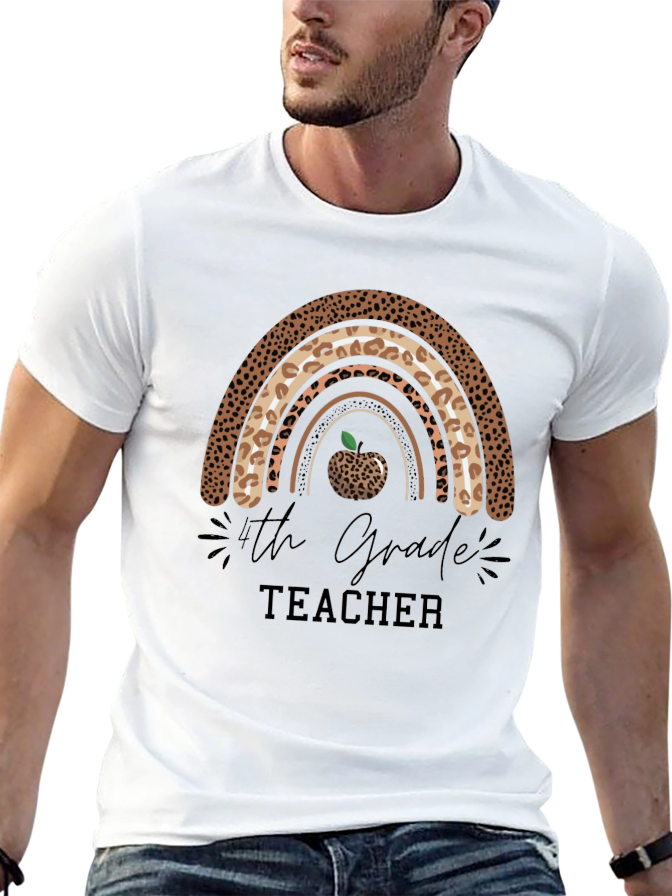 4th Grade Teacher Leopard Rainbow T-Shirt