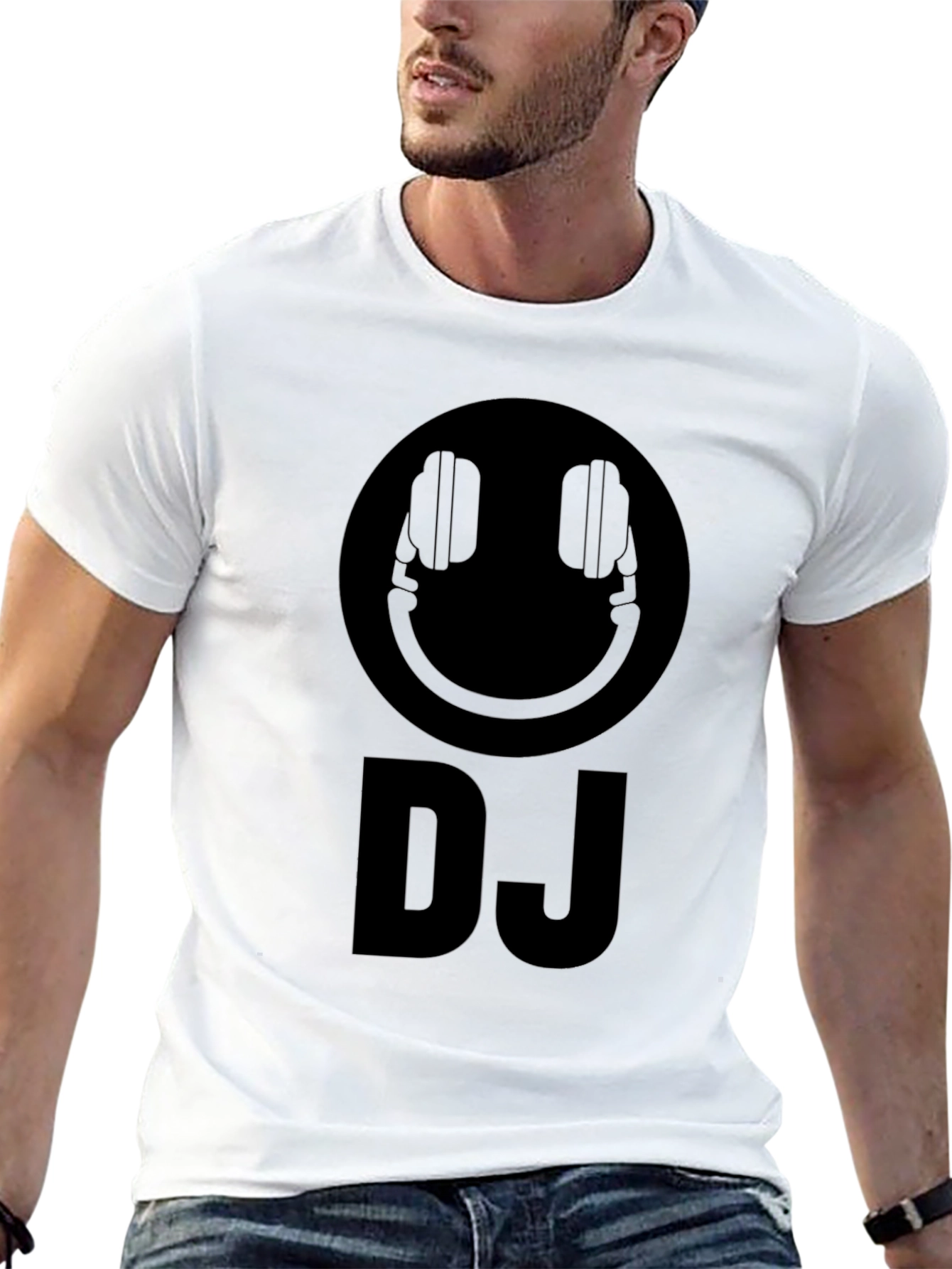 DJ Smiley Face Graphic Tee - Black Cotton T-Shirt