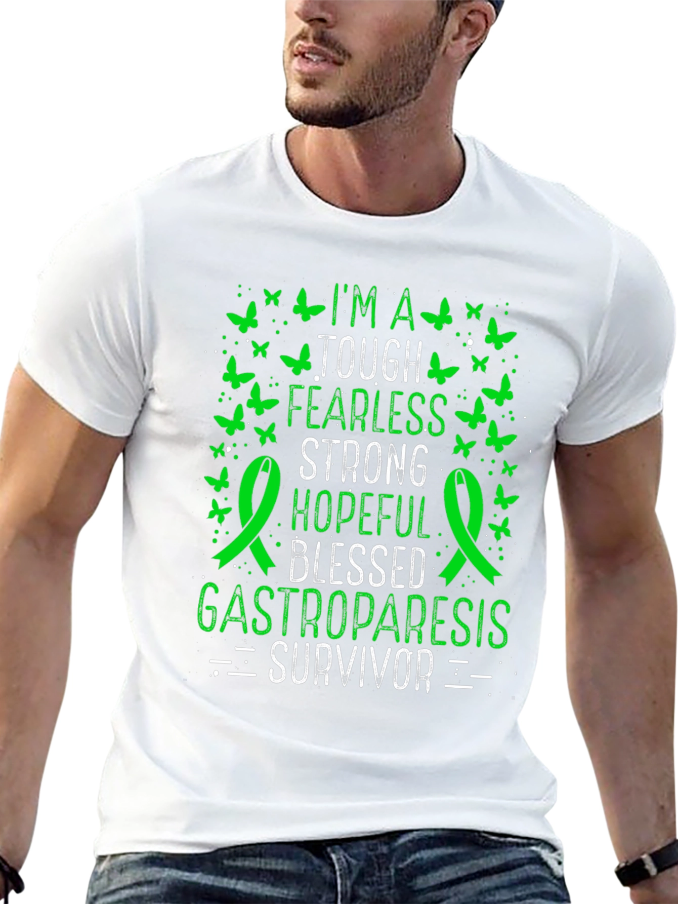 Gastroparesis Survivor T-Shirt - Green Butterfly Design