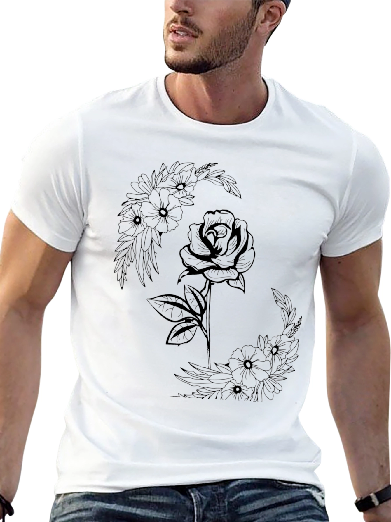 Floral Rose Graphic Tee - Modern Black T-Shirt