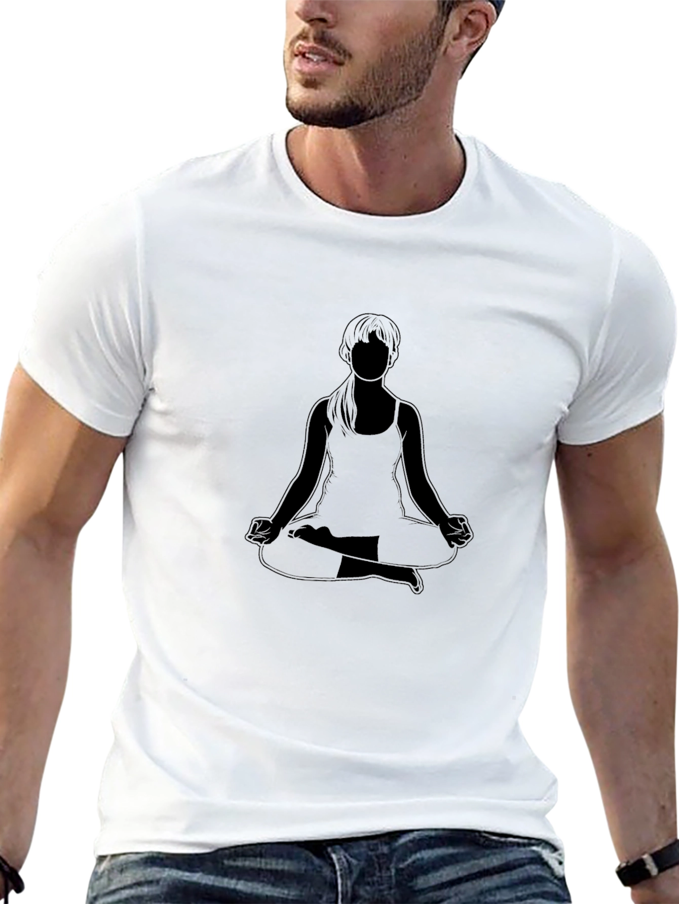Yoga Pose Graphic Black Tee - Mens Casual Style