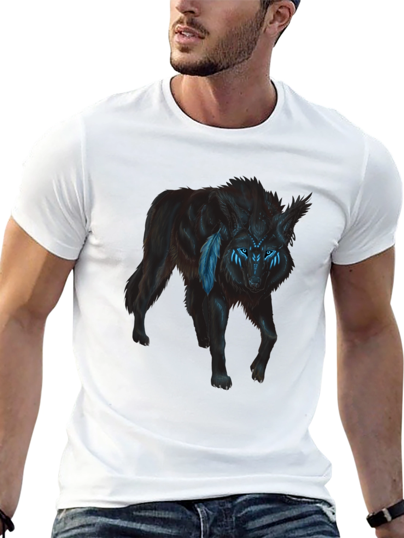 Wolf Graphic Print T-Shirt - Black