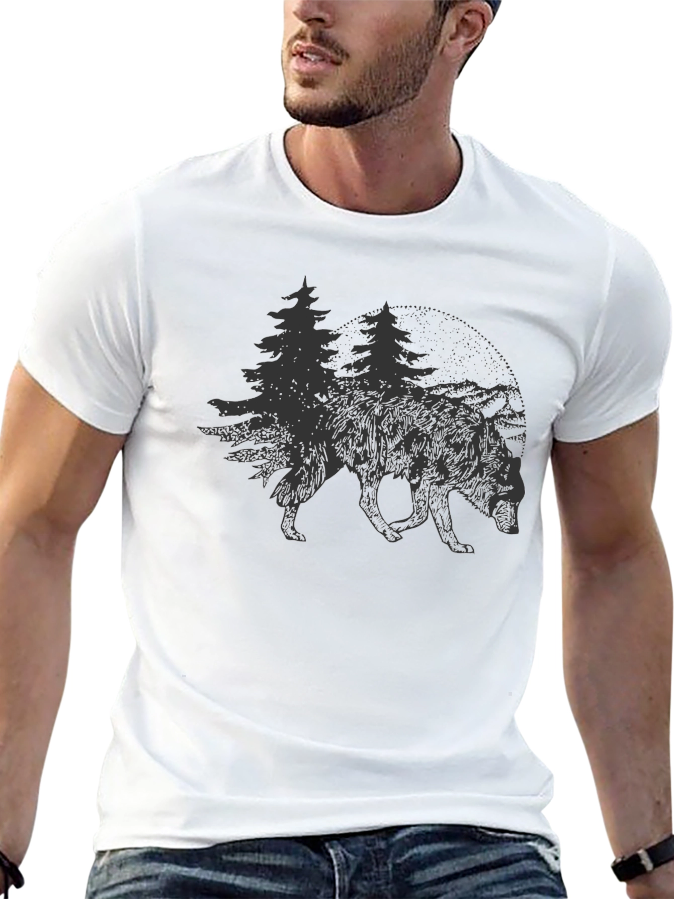 Nature Wolf Graphic Tee - Soft Black Shirt