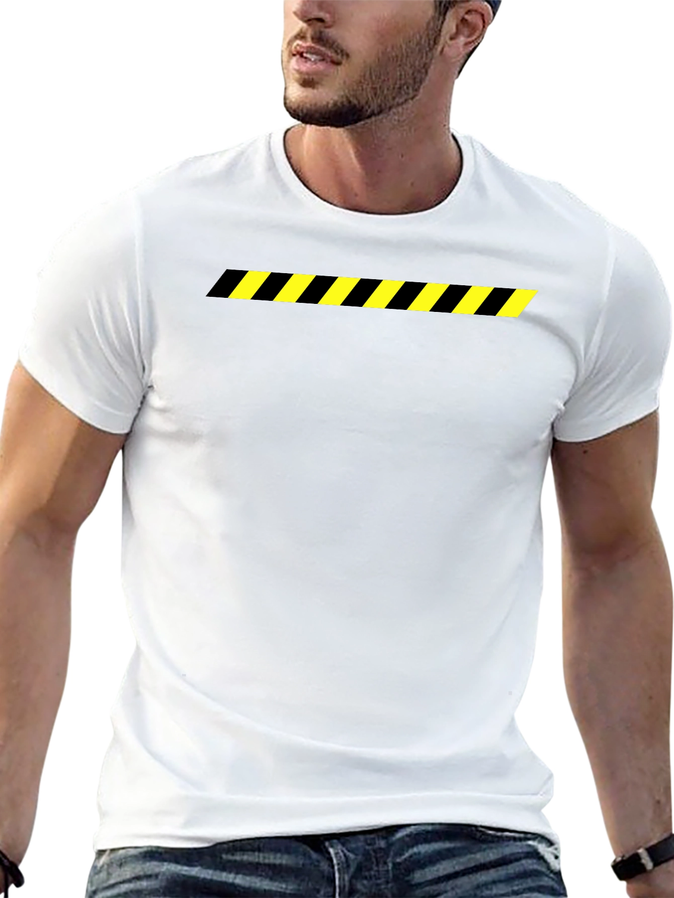 Black T-Shirt with Caution Stripe