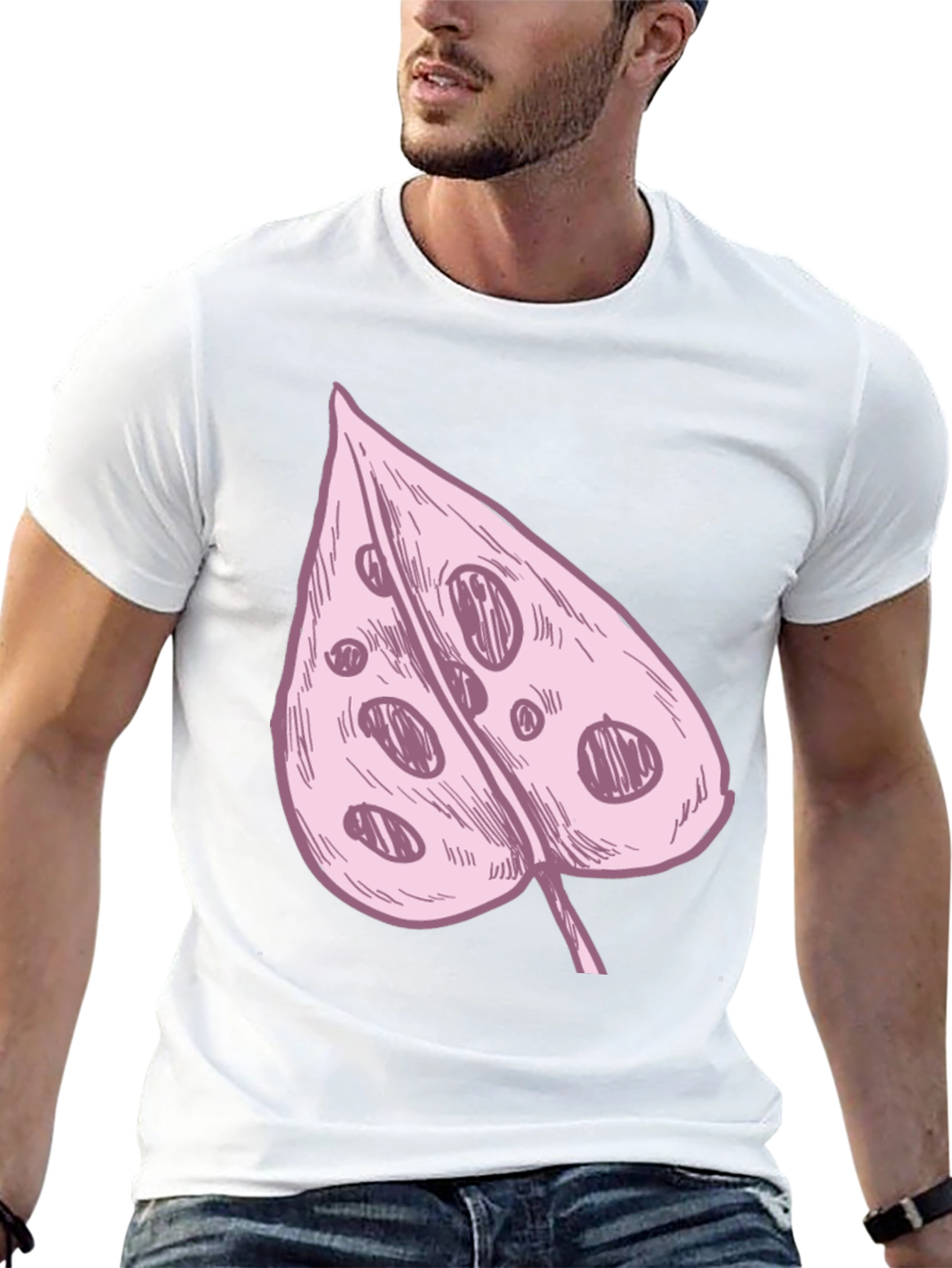Pink Swiss Cheese Leaf Graphic Black Tee