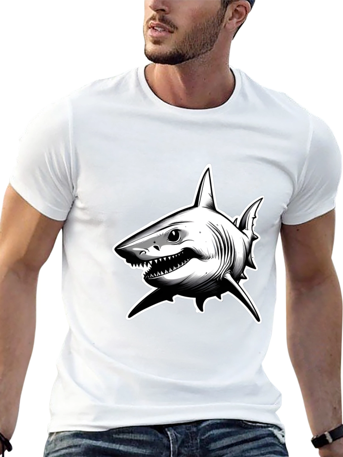 Shark Graphic T-Shirt - Black Cotton Tee
