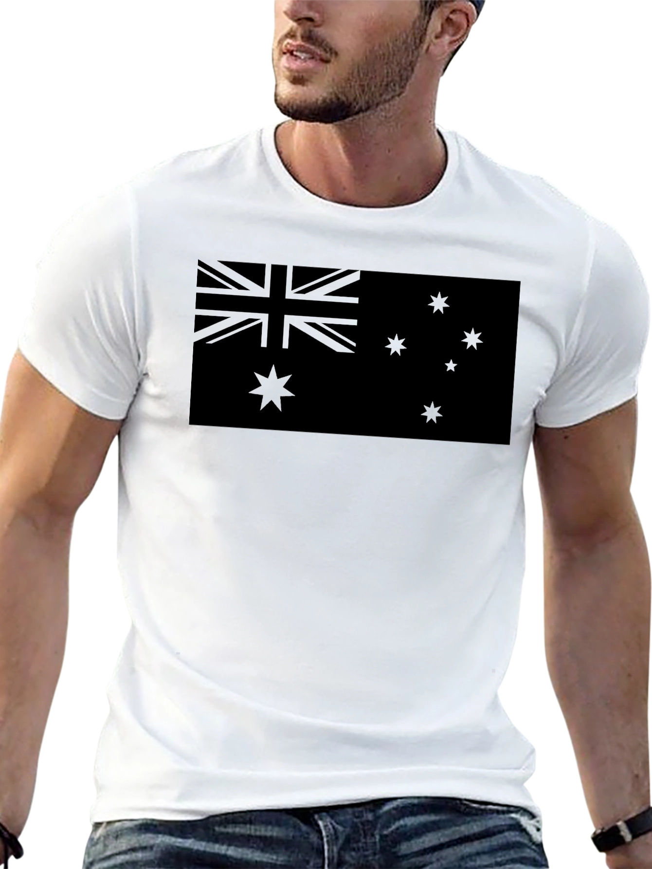 Australian Flag T-Shirt - Black Crew Neck Tee