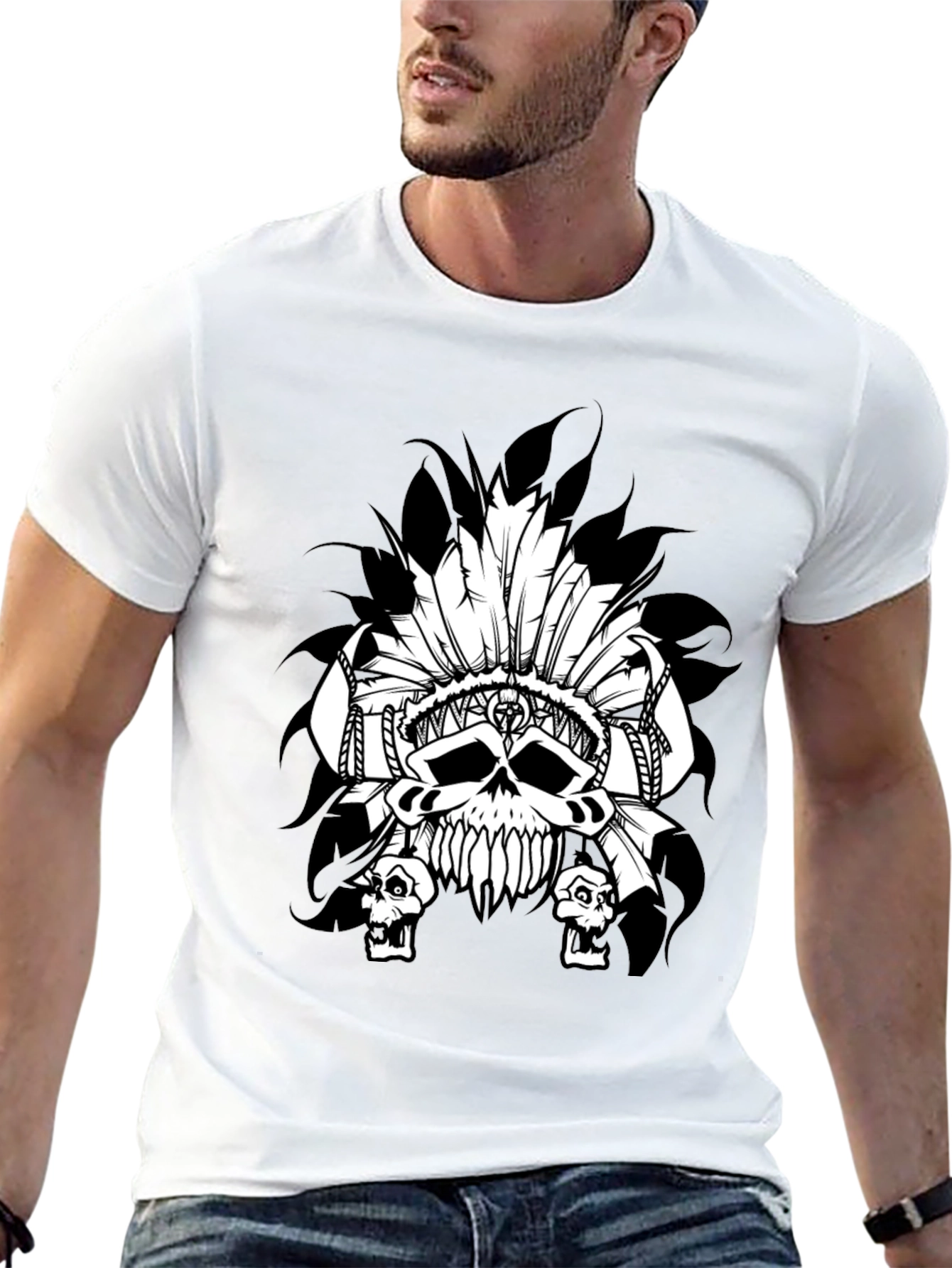 Skull Headdress Graphic T-Shirt - Black