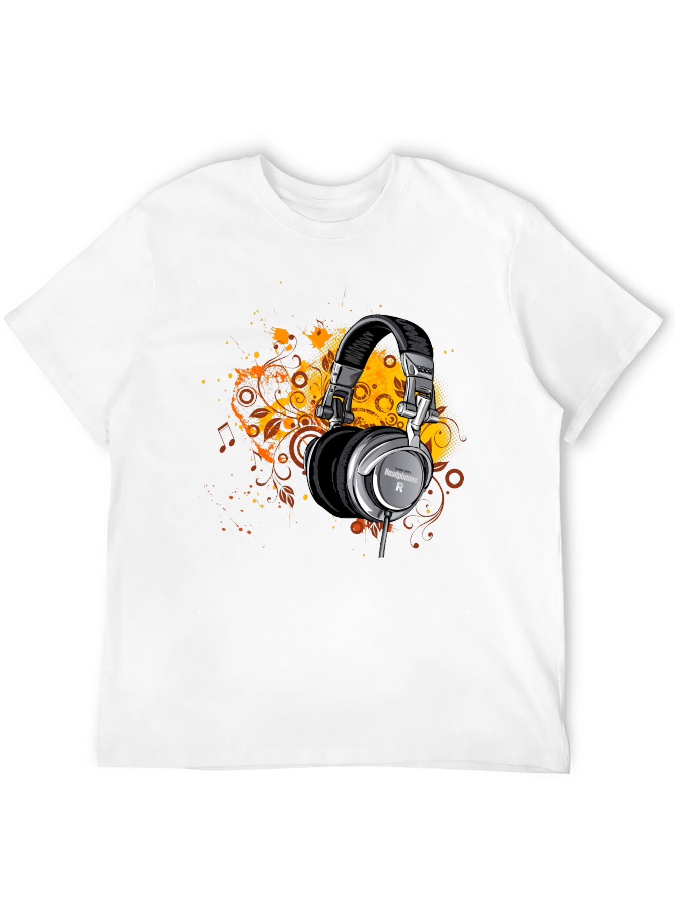 Headphones Graphic Print Black T-Shirt