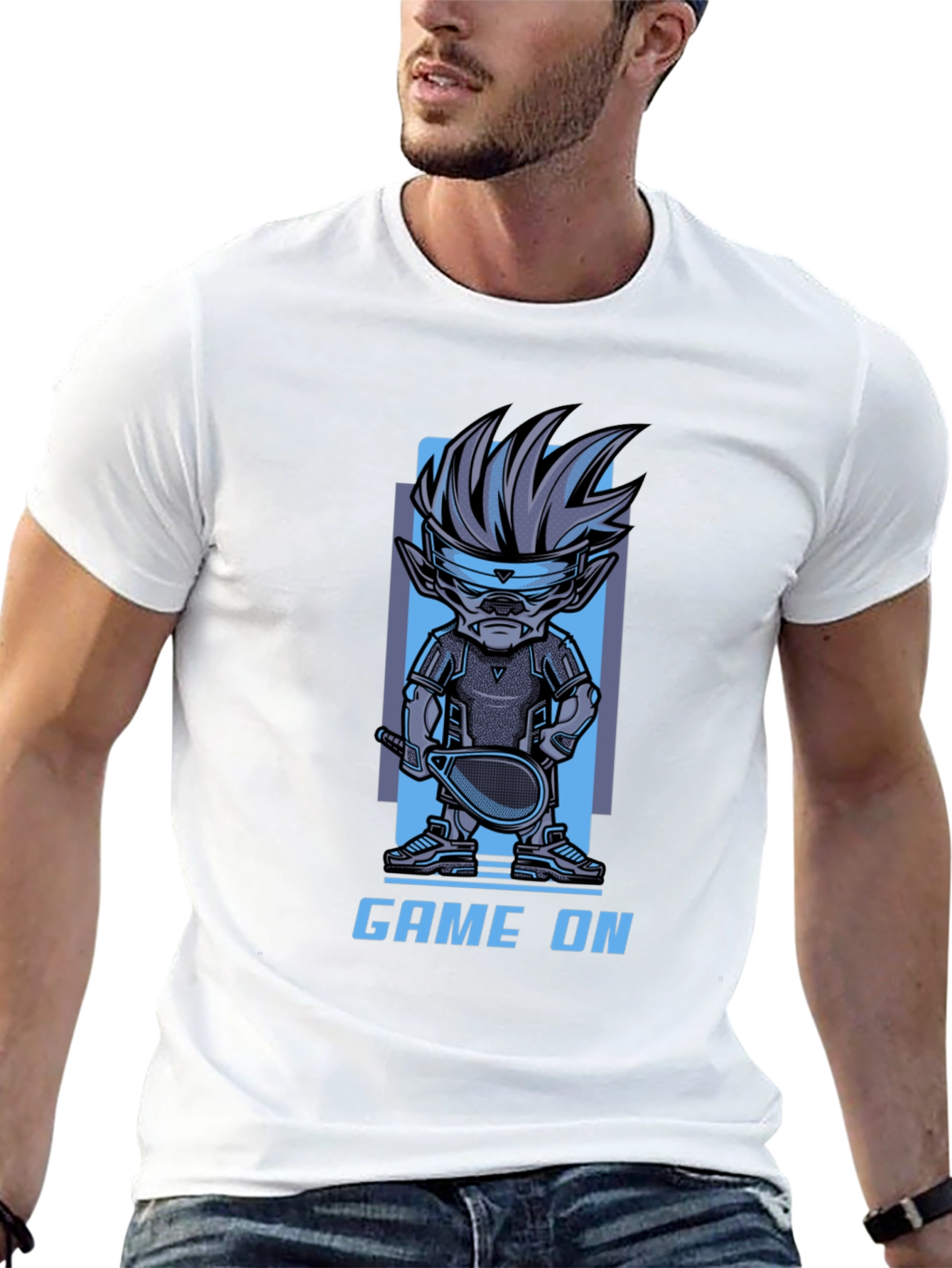 Game On Cartoon Character Graphic Black T-Shirt