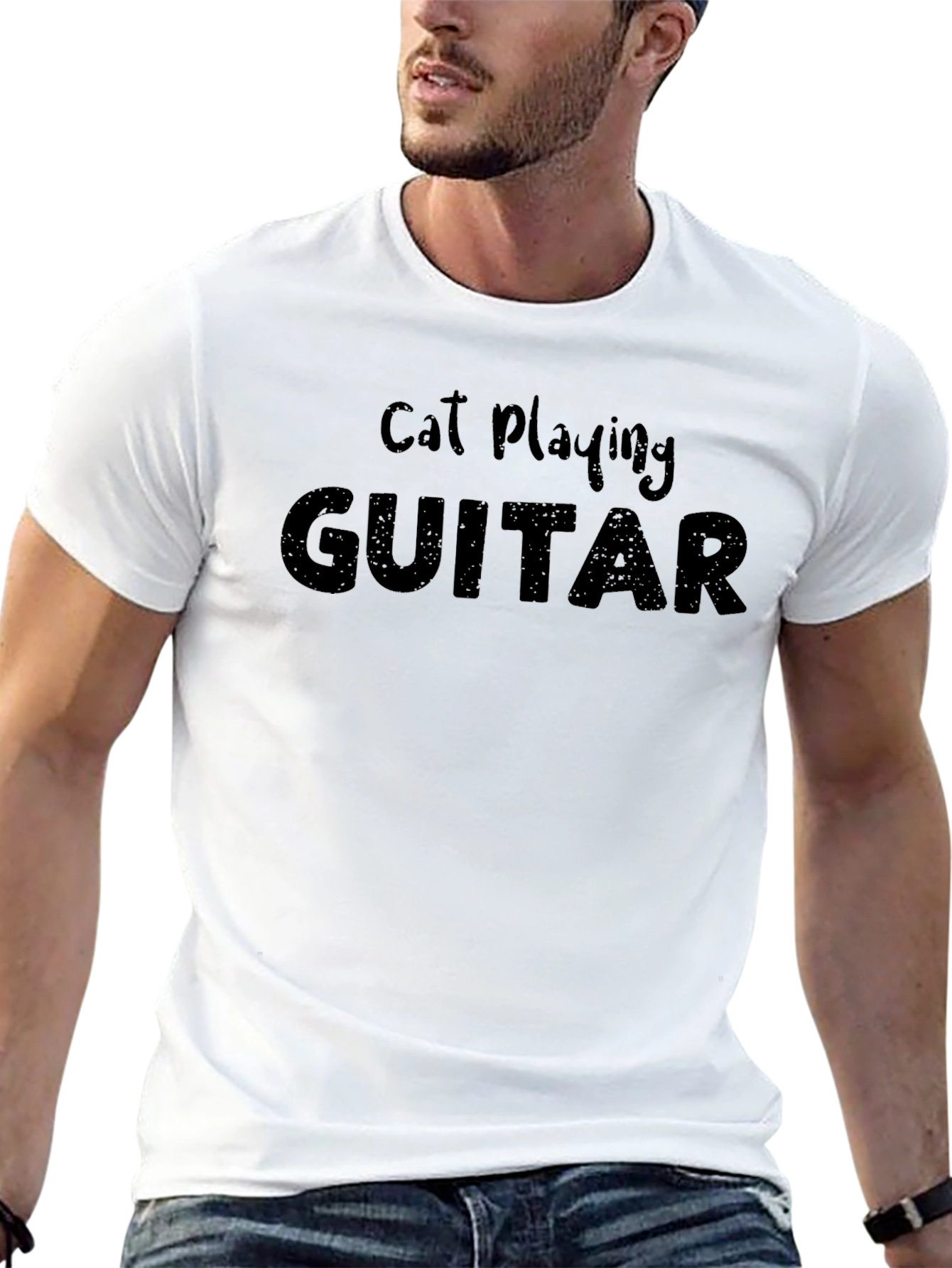 Cat Playing Guitar Black T-Shirt