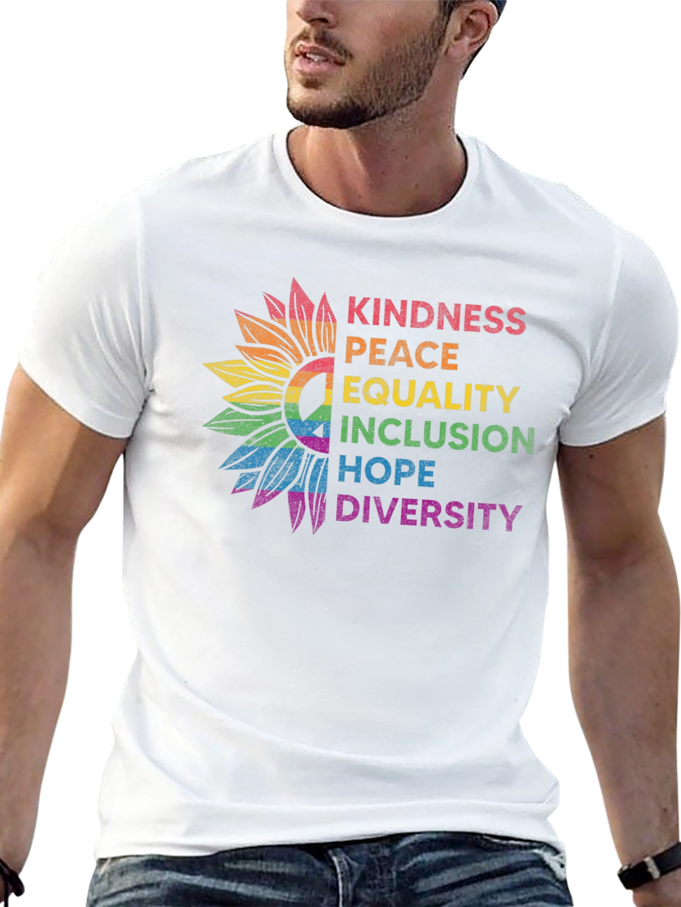 Kindness Peace Equality Rainbow Sunflower Tee