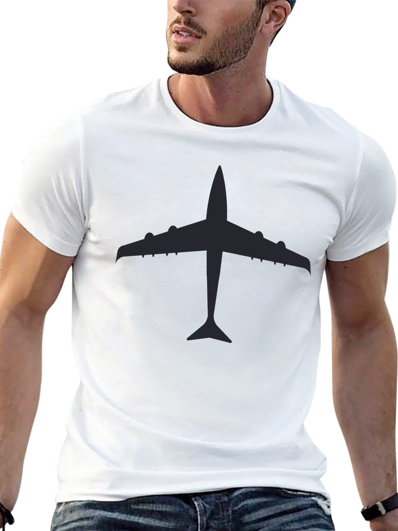 Airplane Silhouette Graphic Tee - Classic Black