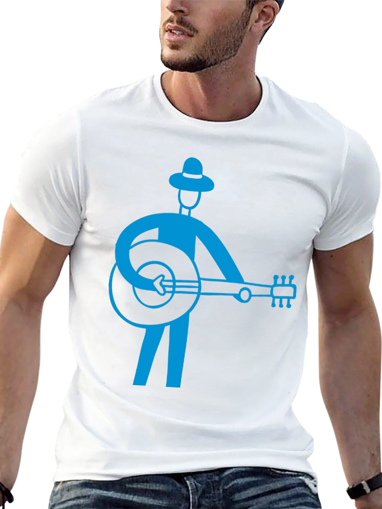 Banjo Player Graphic T-Shirt - Black