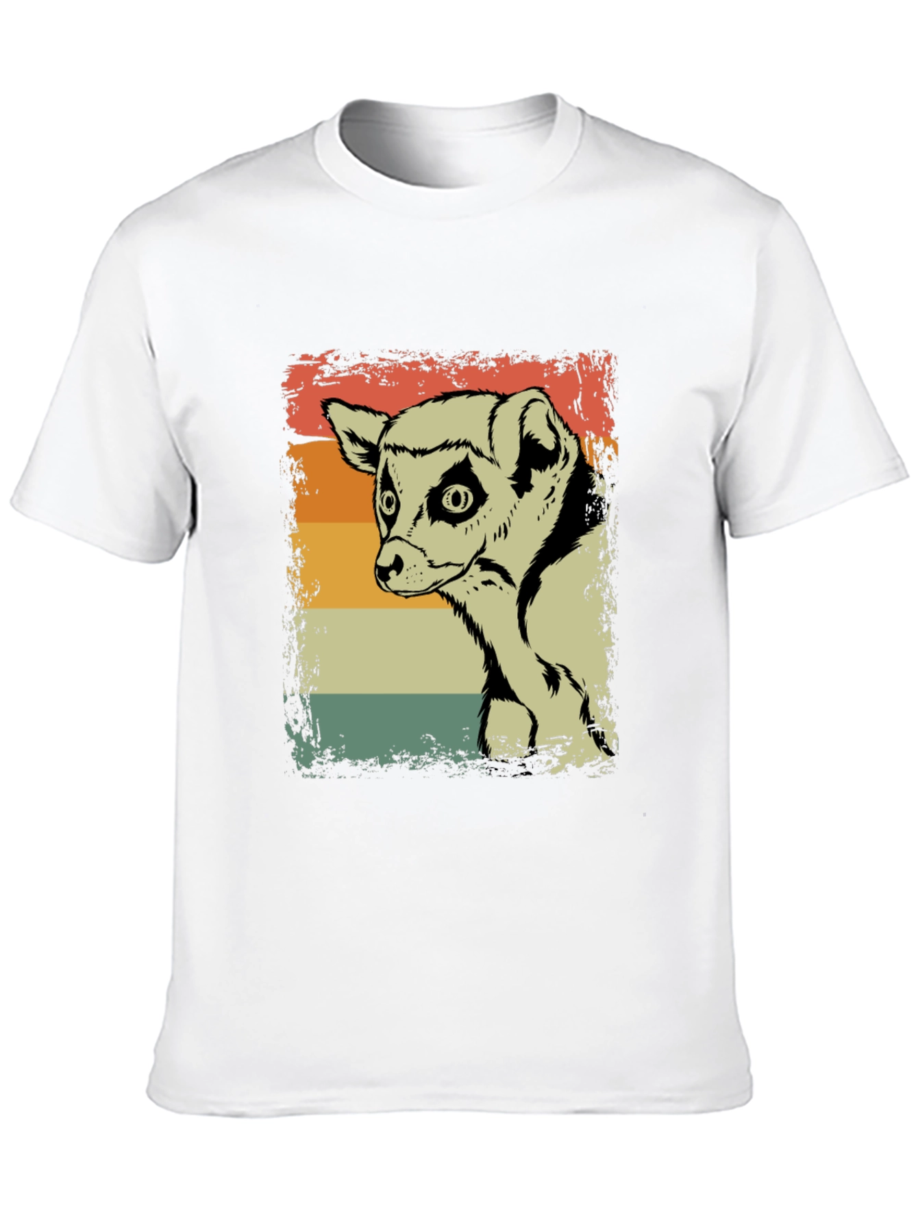 Lemur Graphic Print Retro Style Black T-Shirt