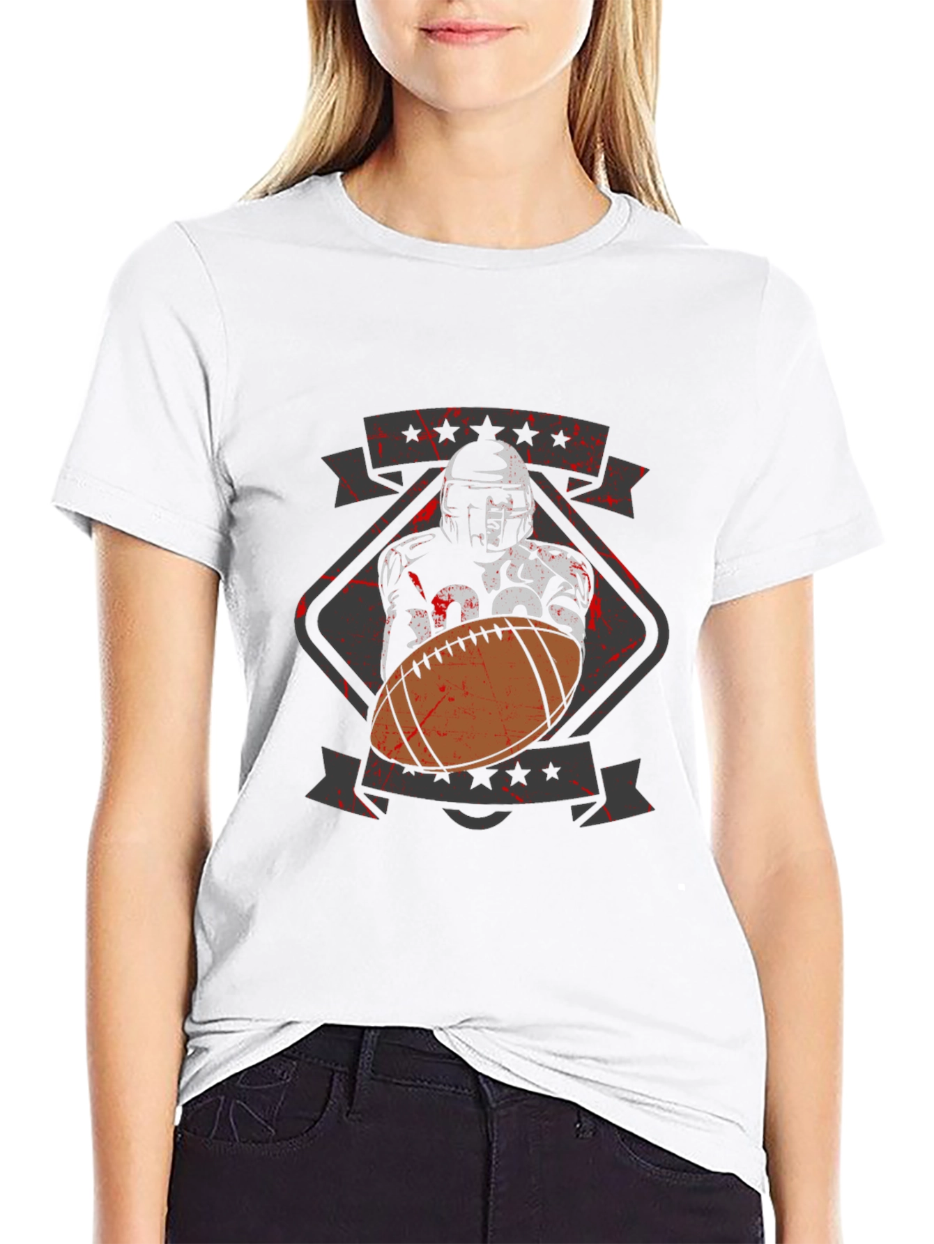 Football Player Graphic T-Shirt - Black Cotton Tee