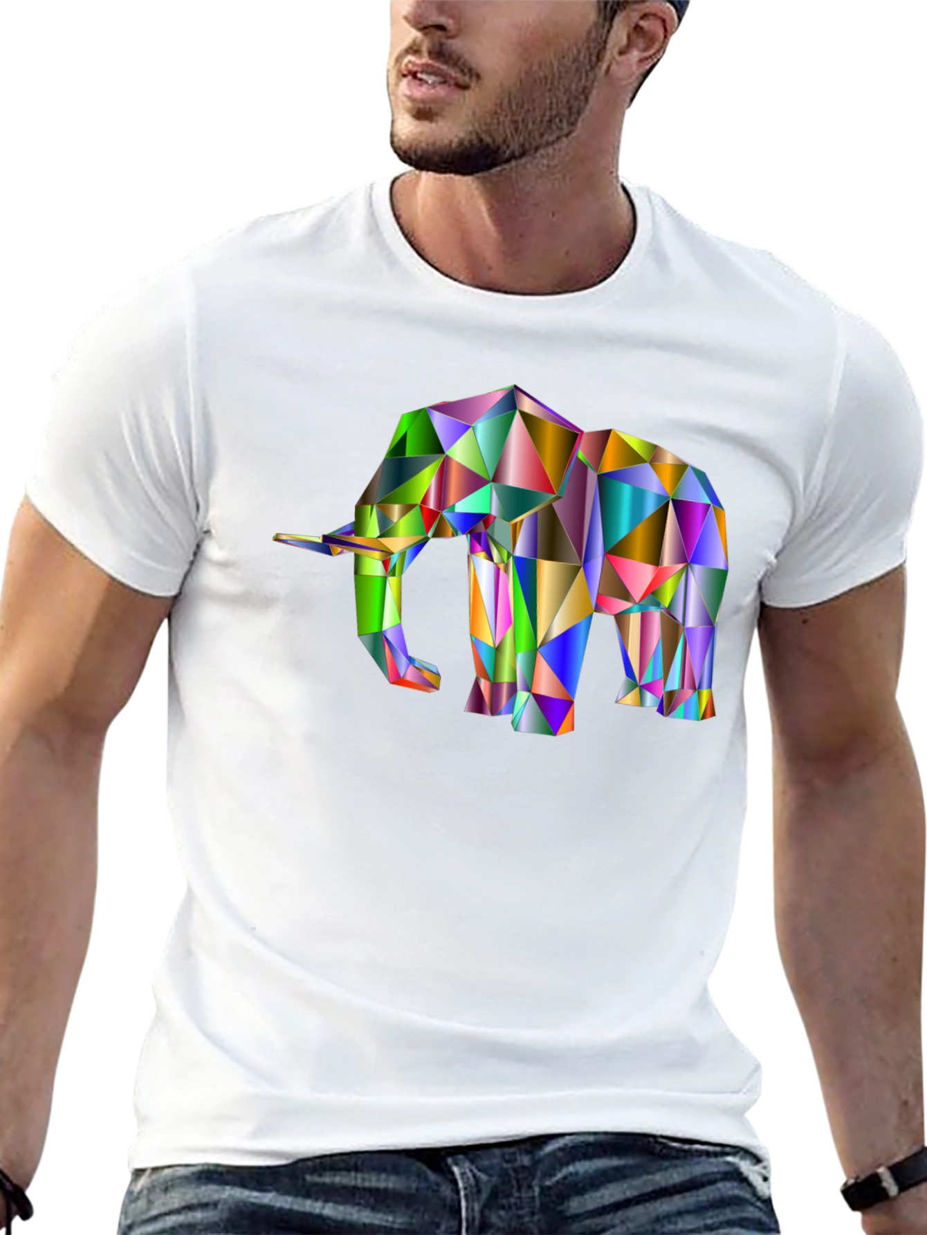 Geometric Elephant Graphic Tee - Black Cotton Blend