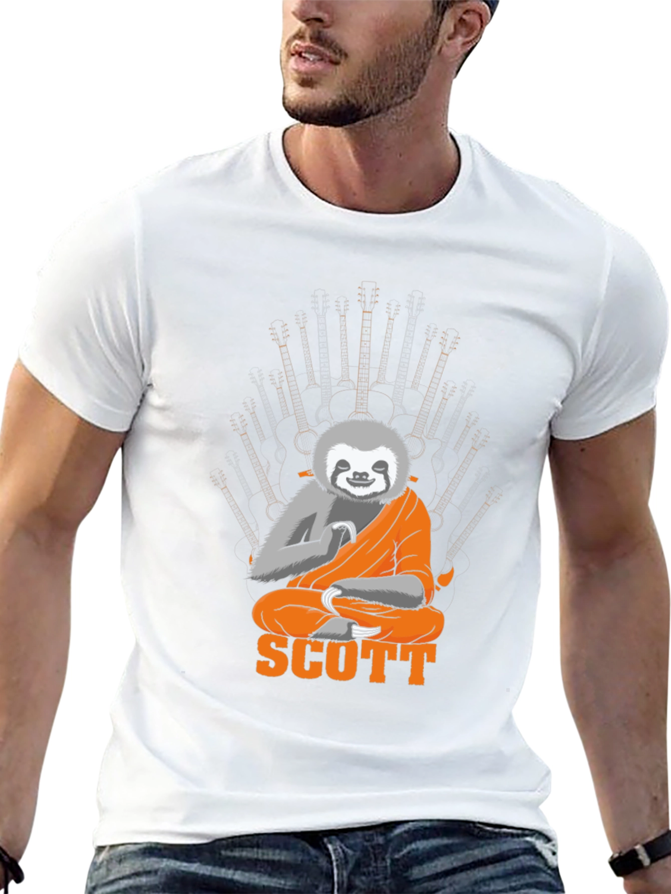 Sloth Monk Guitar Throne Black Graphic Tee