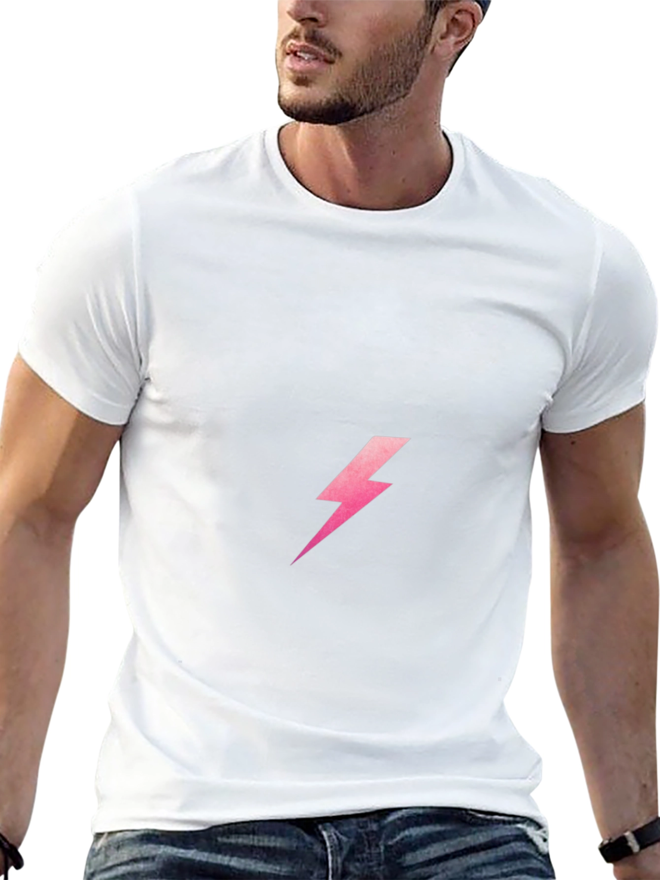 Black T-Shirt with Pink Lightning Bolt