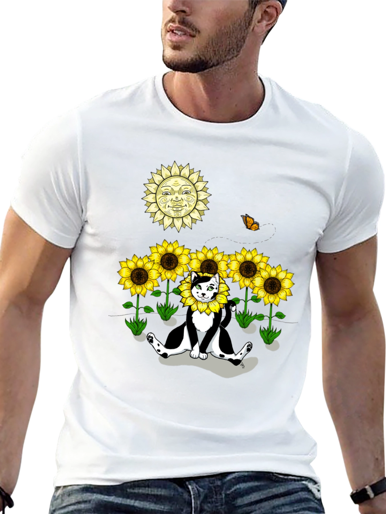 Sunflower Cat Graphic Tee