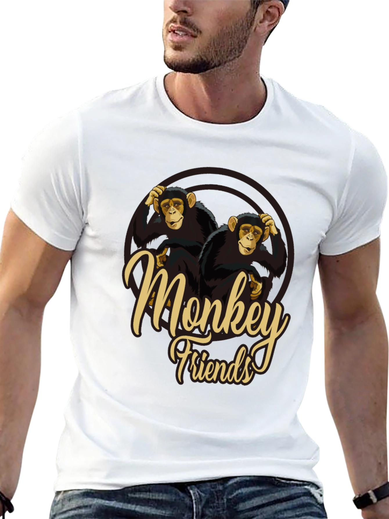 Monkey Friends Graphic T-Shirt Crew Neck Soft Fabric