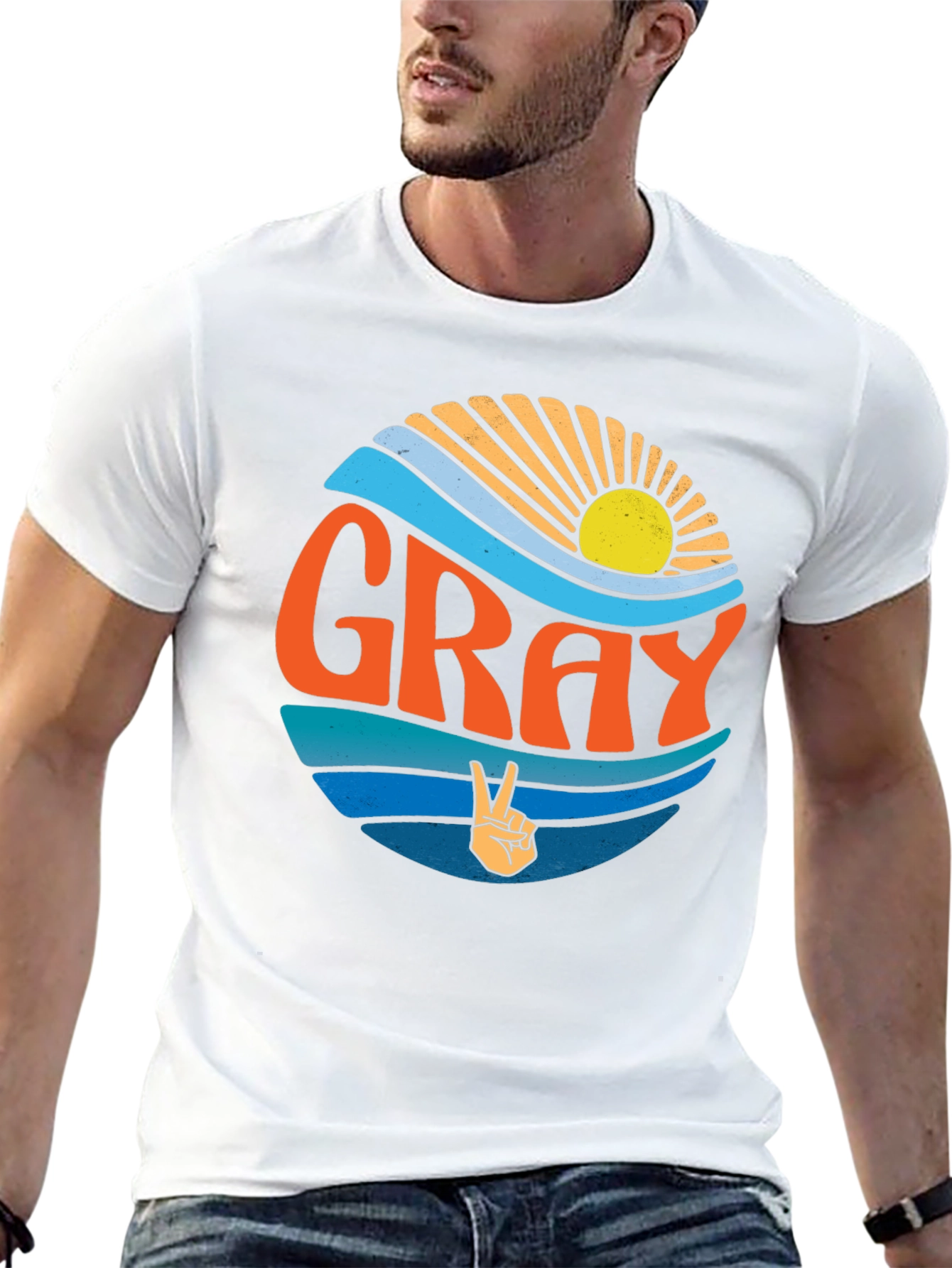 GRAY Retro Sunset Peace Sign T-Shirt