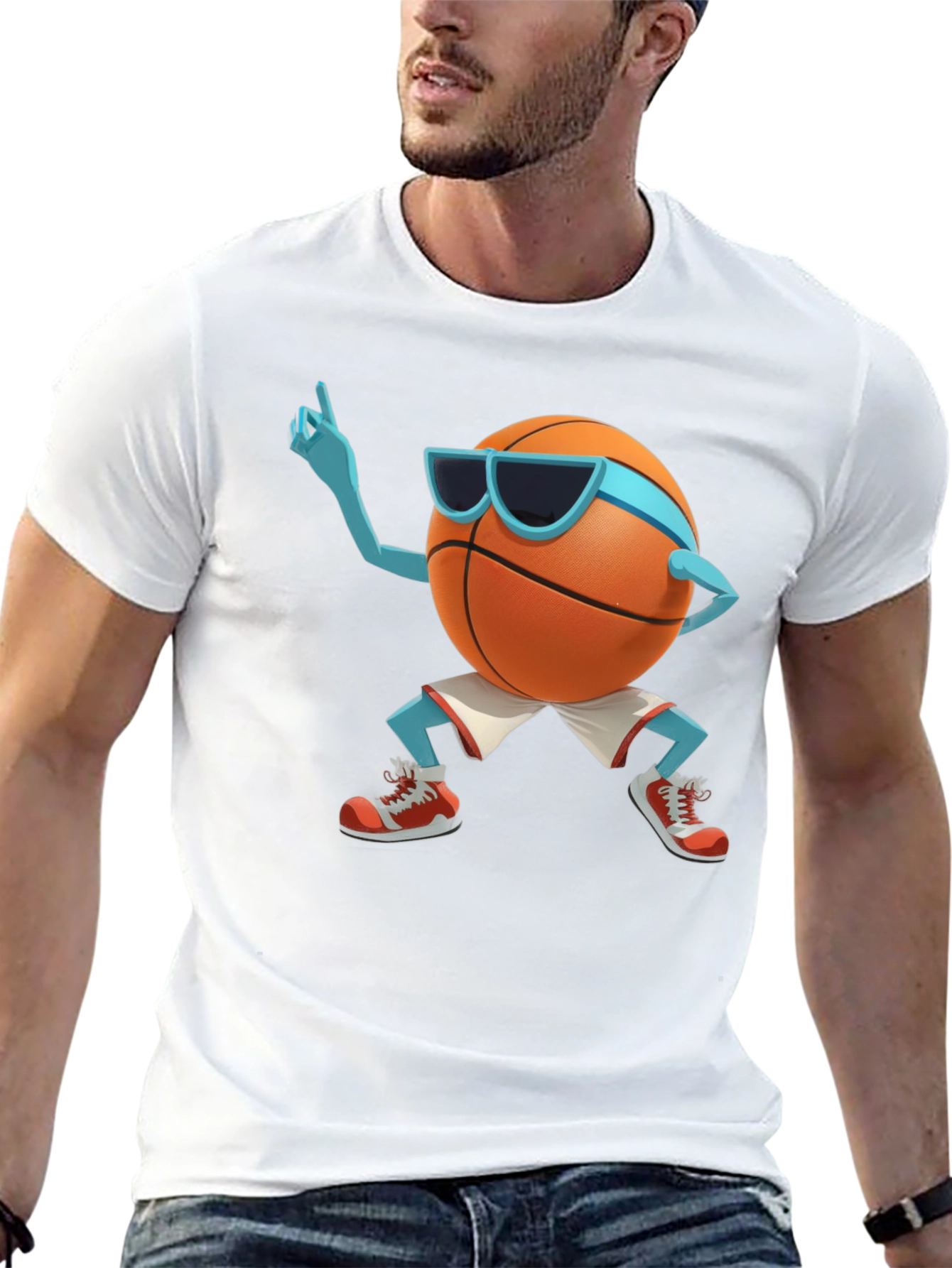 Cool Basketball Cartoon Graphic Black T-Shirt