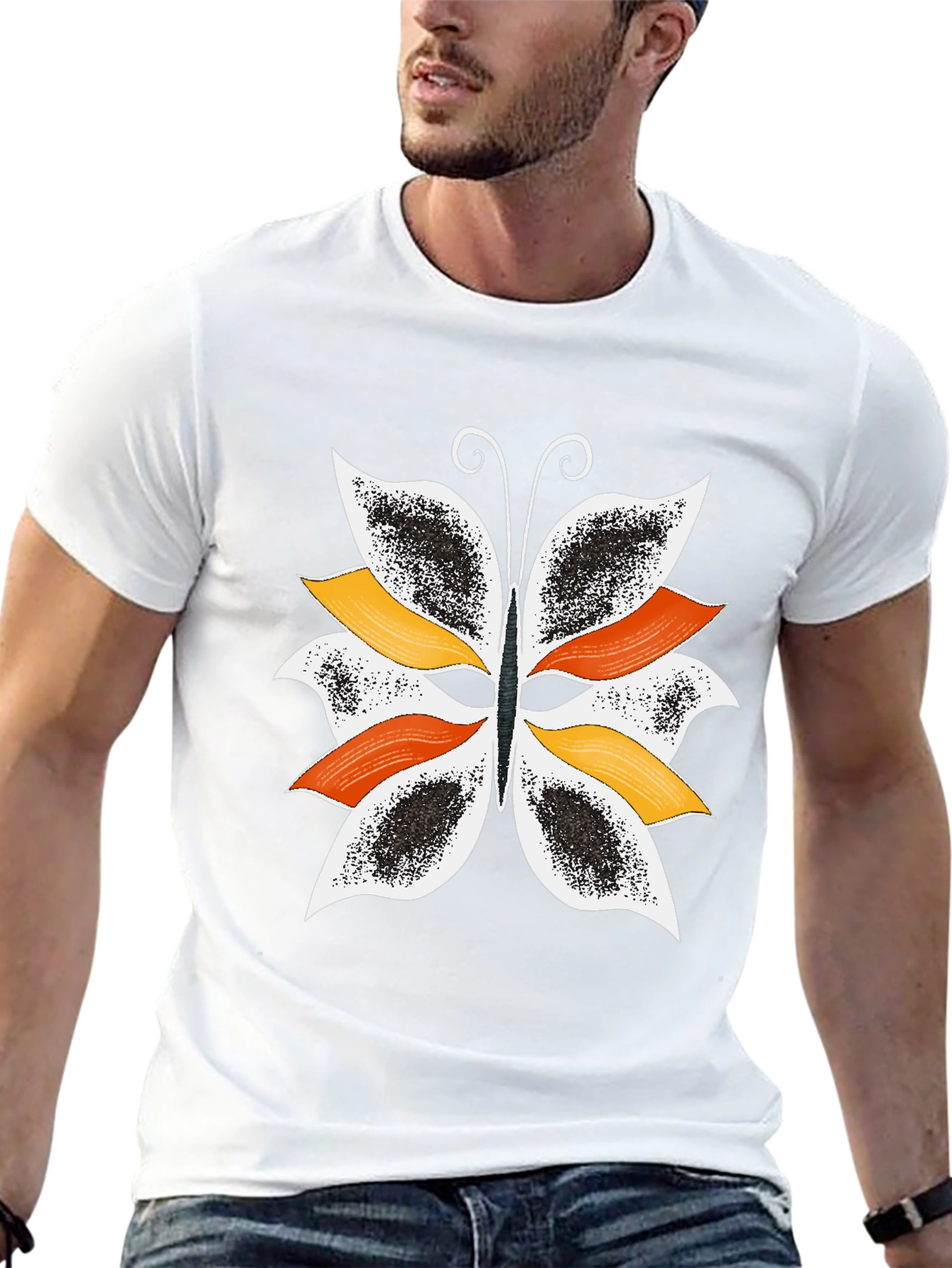 Butterfly Graphic Print Black T-Shirt for Men