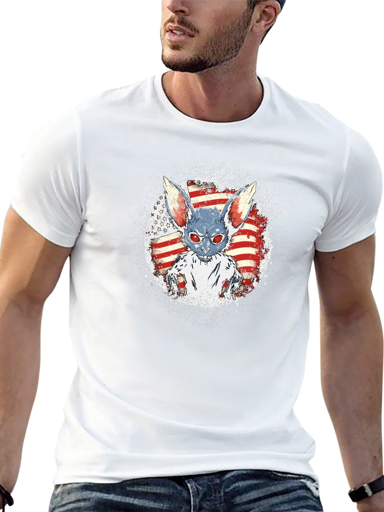 American Flag Zombie Rabbit Graphic T-Shirt