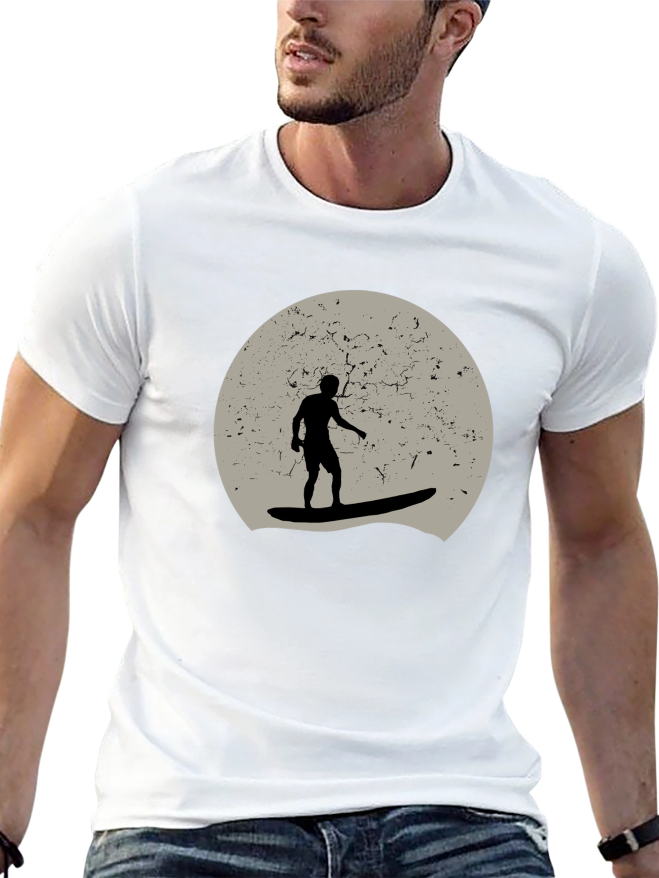 Surfer Silhouette Graphic T-Shirt - Black