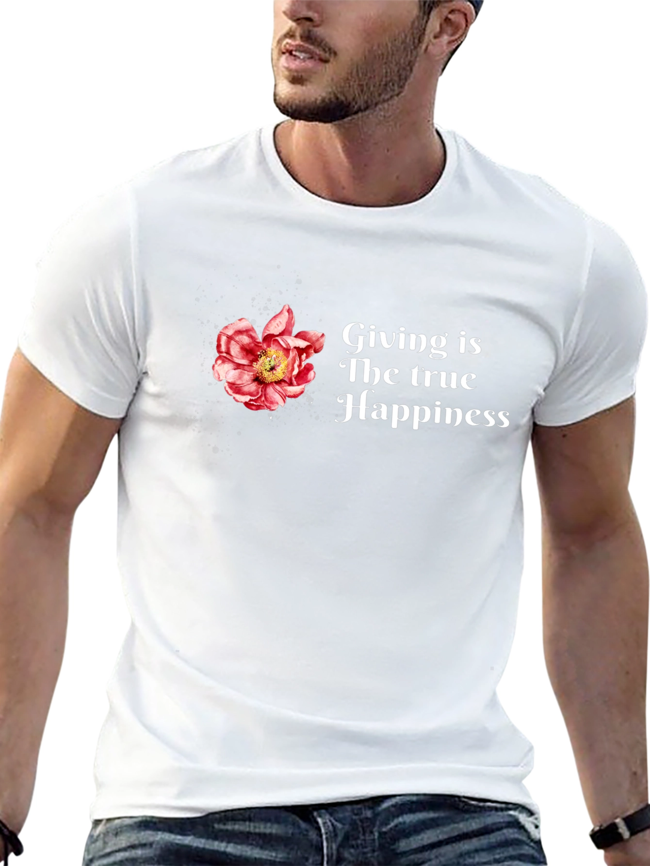 Floral Giving is True Happiness Black T-Shirt