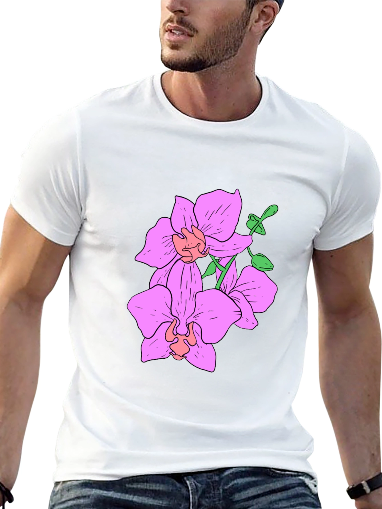 Floral Print Black T-Shirt for Men
