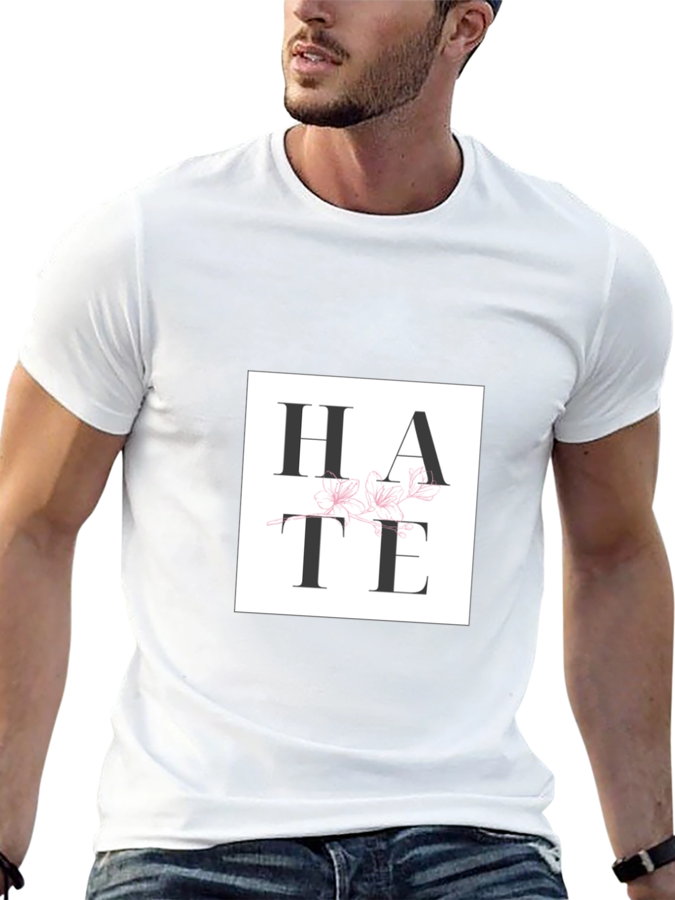Hate Floral Graphic Print Black T-Shirt