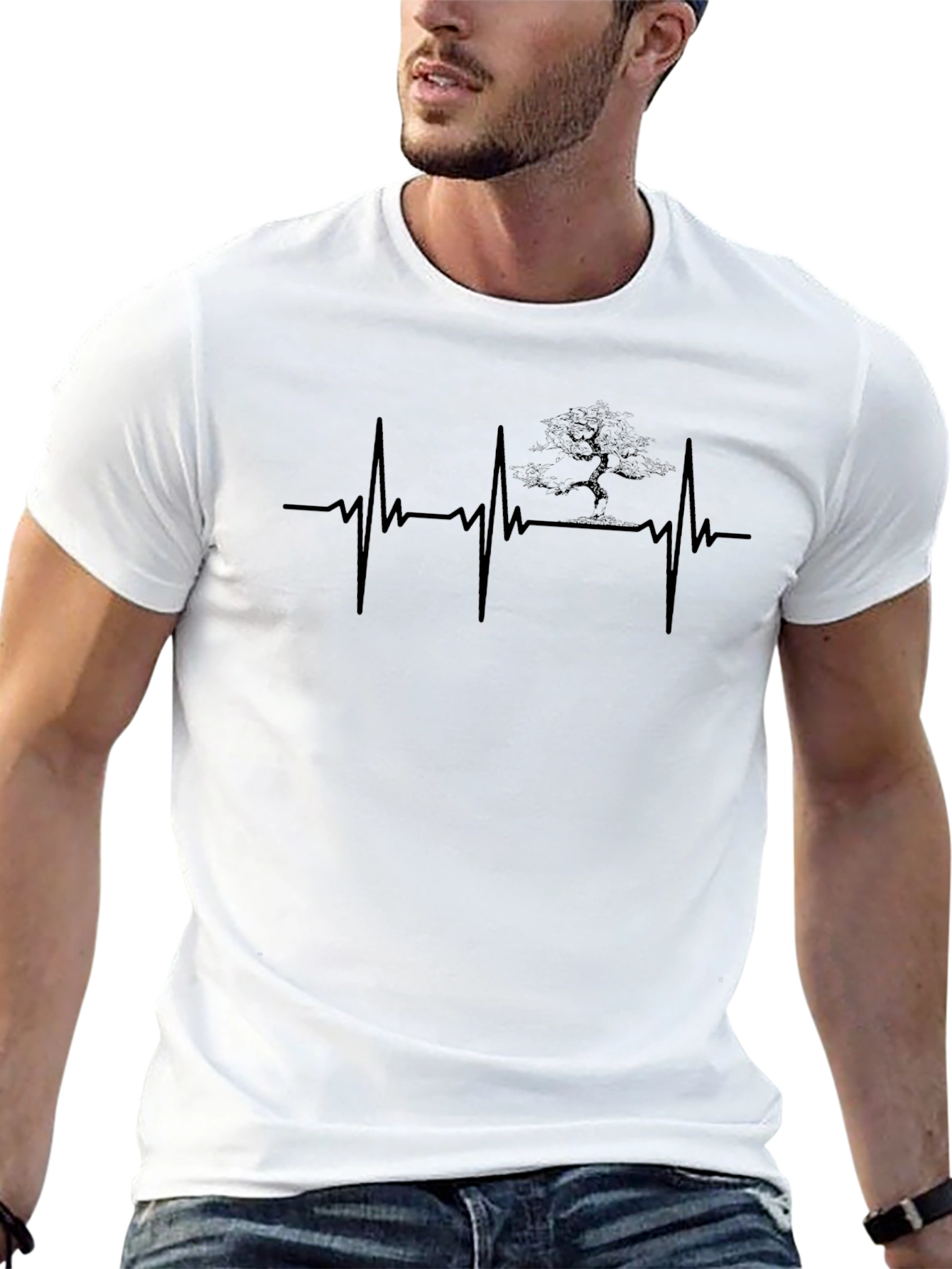 Heartbeat Bonsai Tree Graphic Tee - Black Cotton Shirt