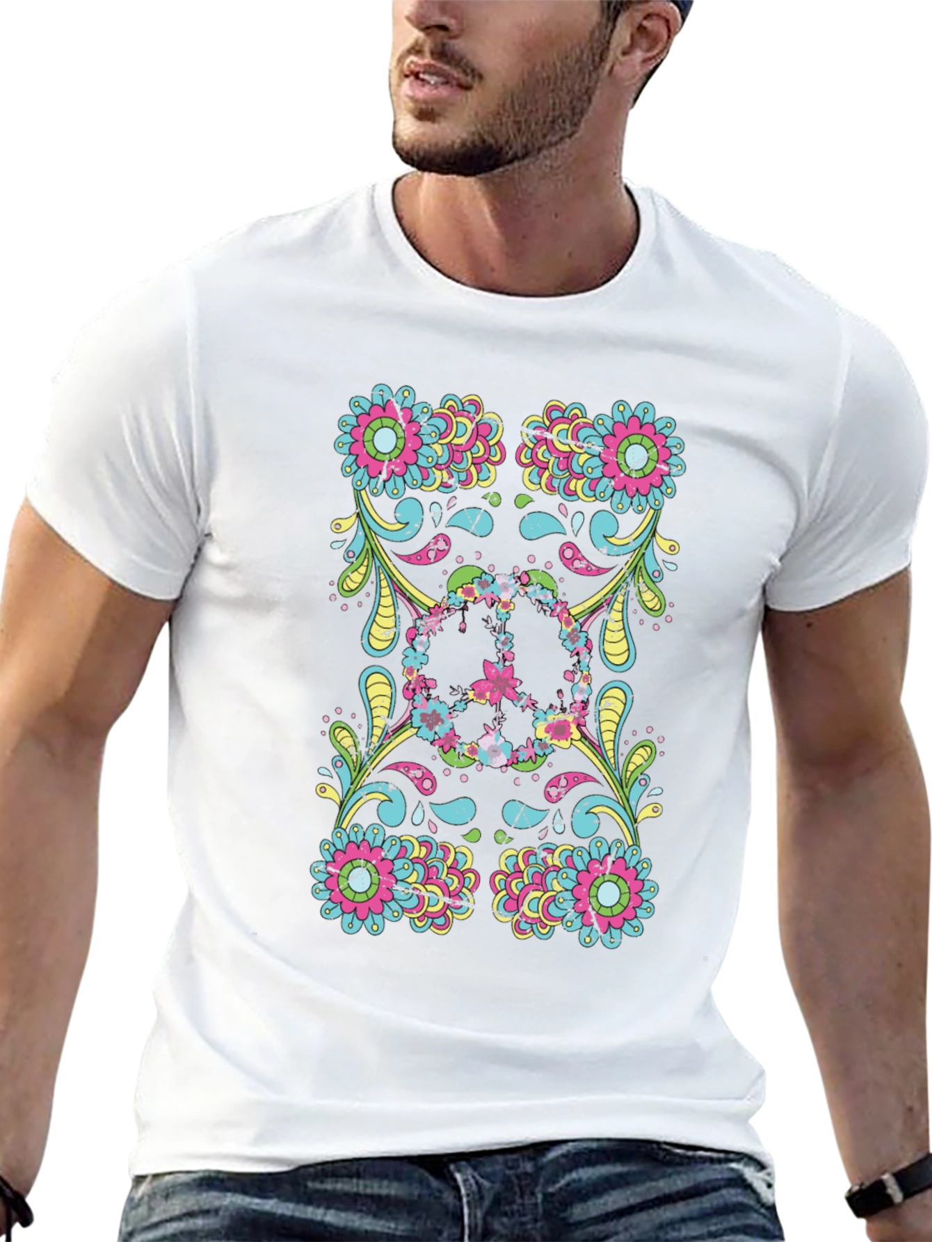 Floral Peace Sign Black Graphic Tee