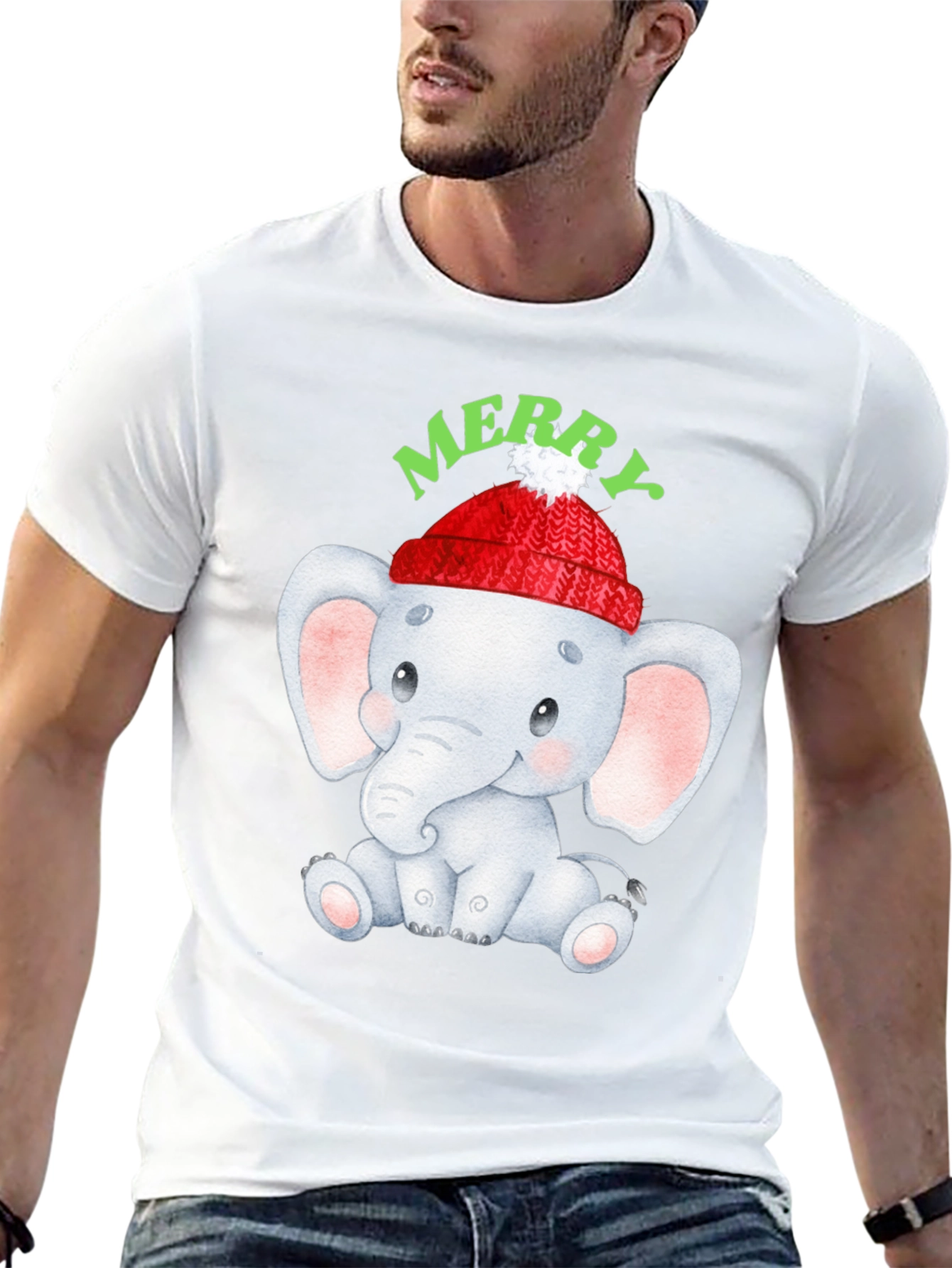 Cute Elephant Merry Christmas Graphic Tee