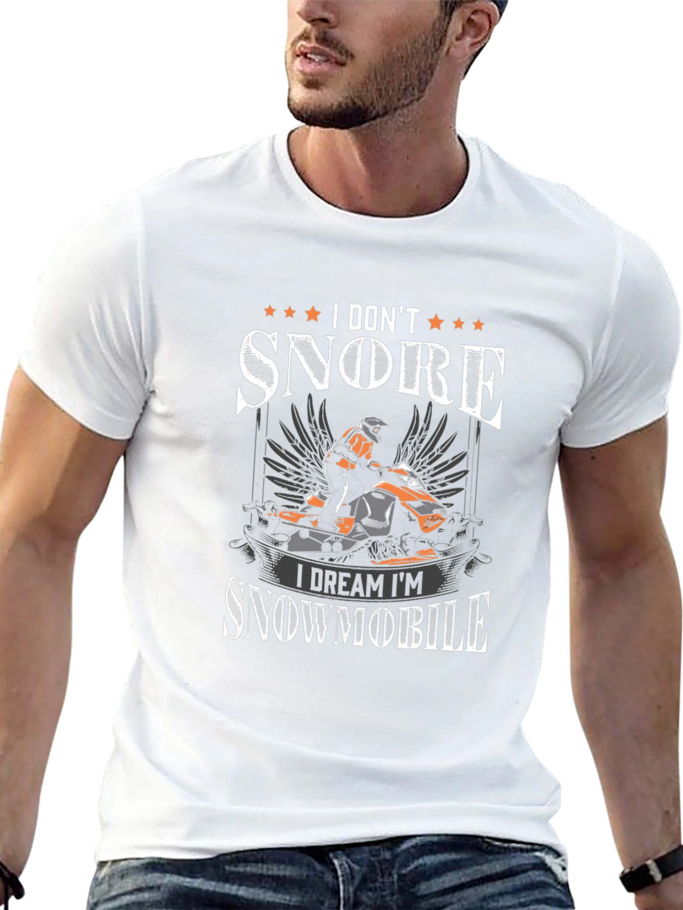I Dont Snore I Dream Snowmobile Black T-Shirt