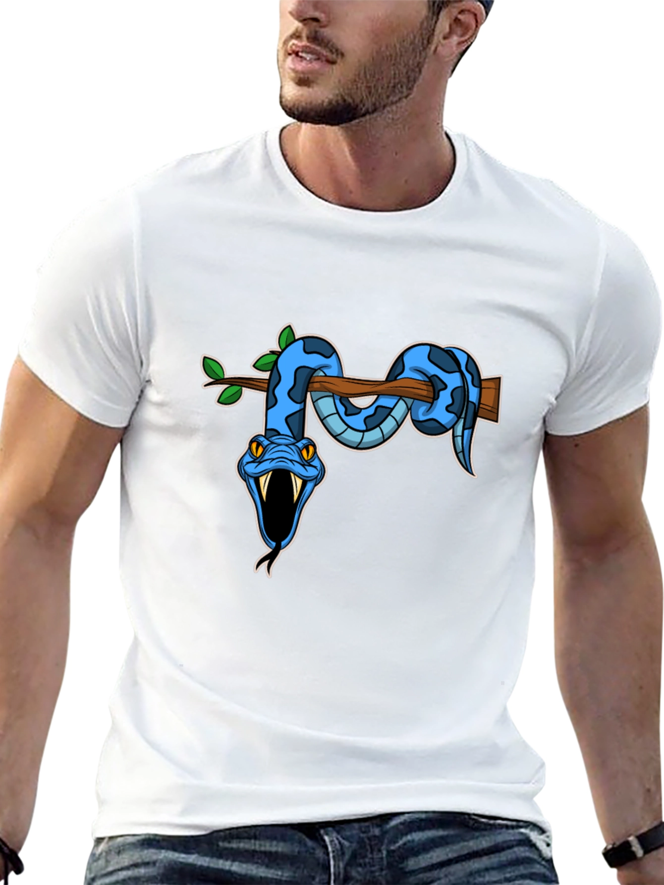 Snake on Branch Graphic Tee - Mens Black T-Shirt