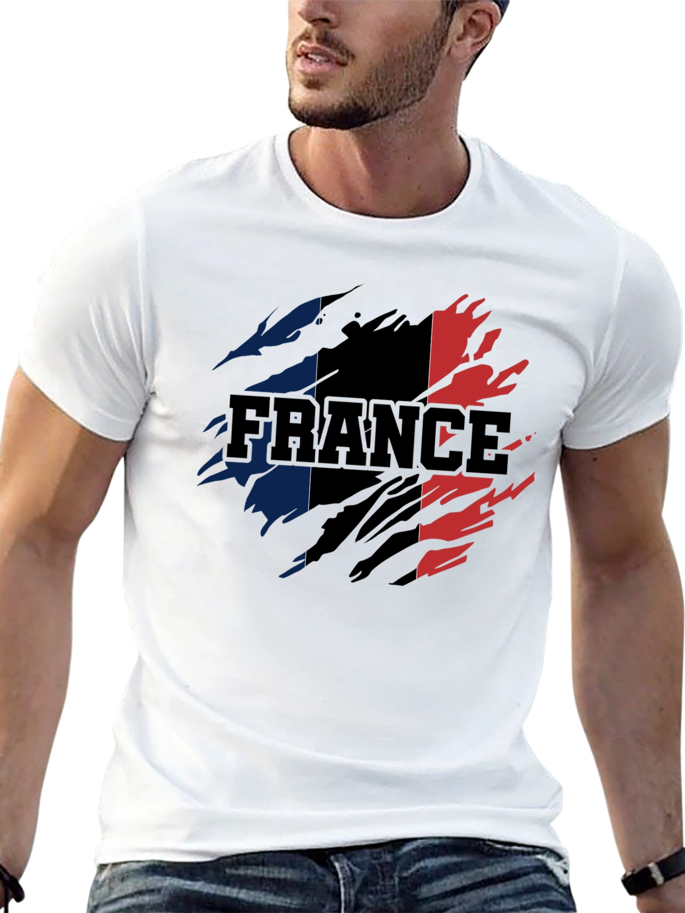France Flag Ripped T-Shirt - Distressed Patriotic Tee