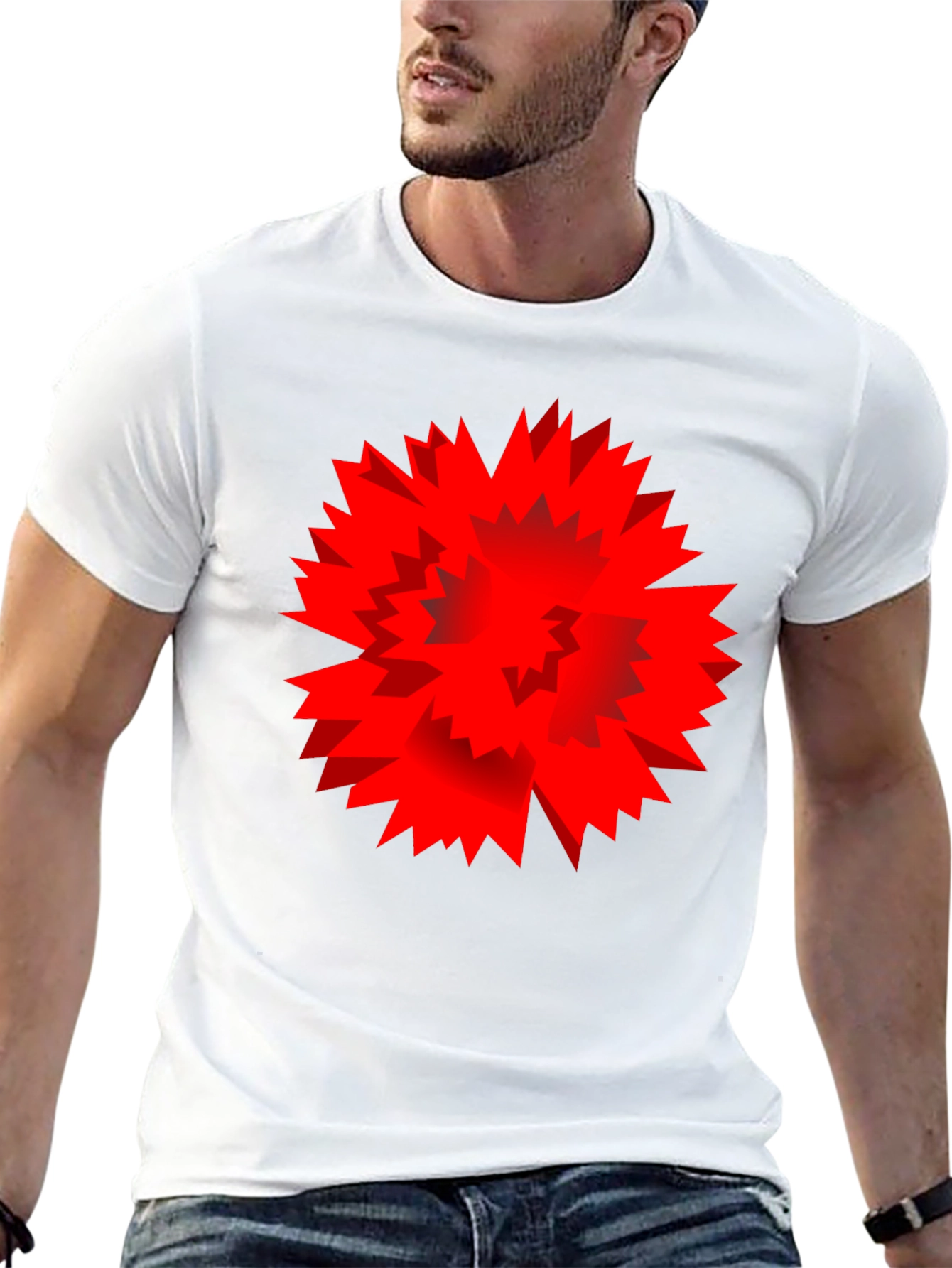Bold Red Geometric Burst Graphic Print Black T-Shirt