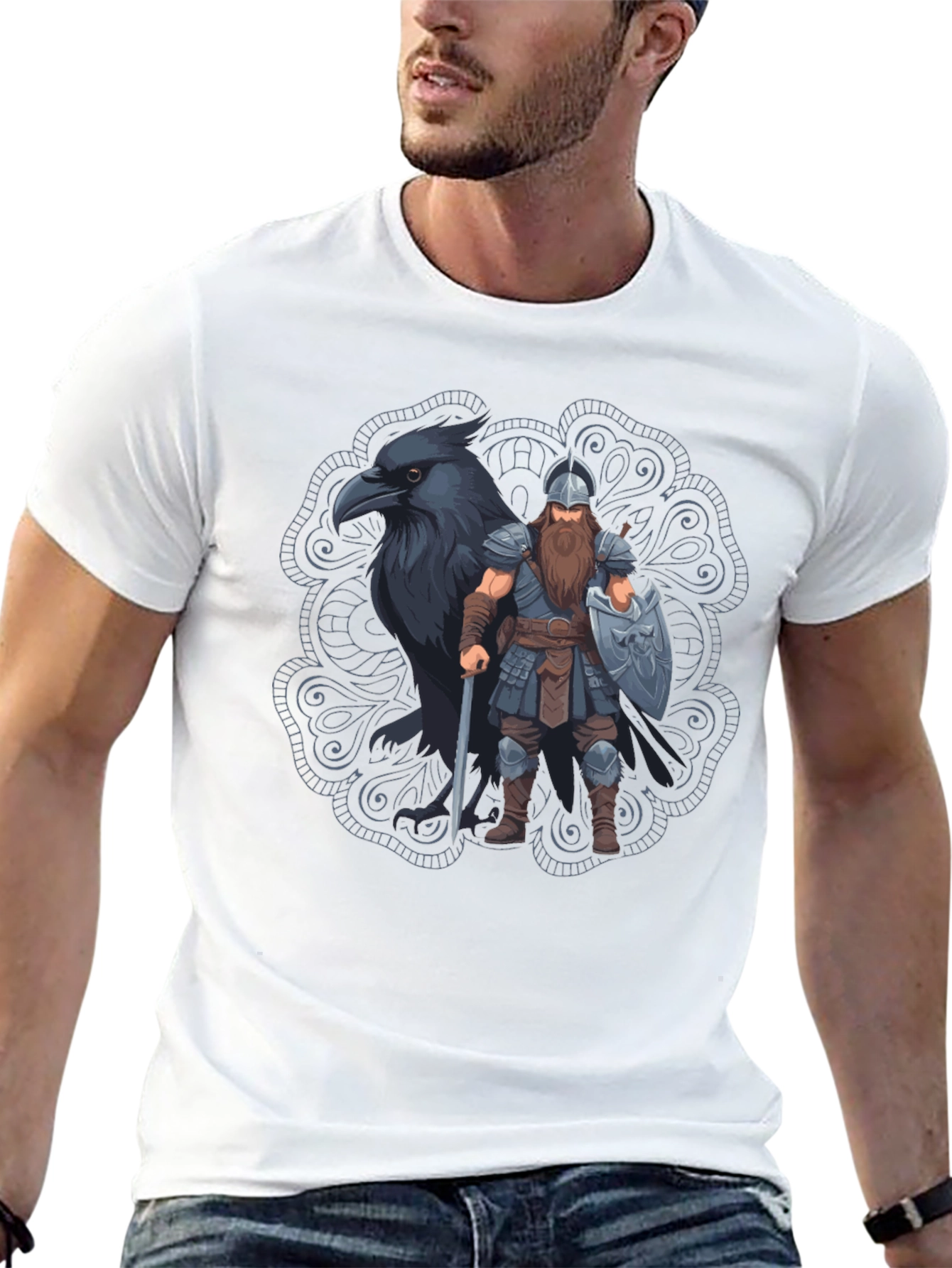 Viking Raven Graphic T-Shirt - Norse Mythology Tee