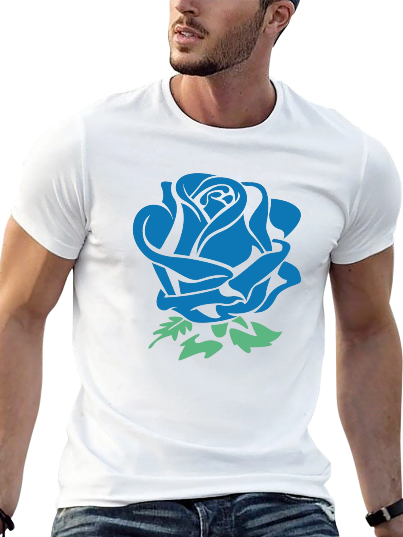 Blue Rose Graphic Print T-Shirt