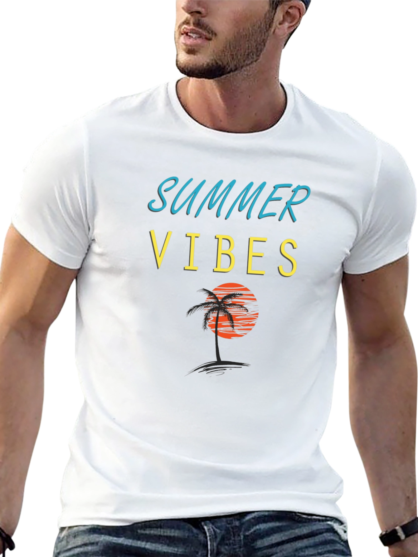 Summer Vibes Graphic T-Shirt - Tropical Beach Design