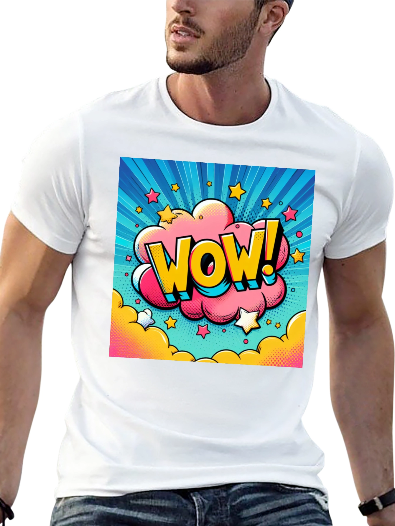 Wow! Pop Art Graphic Tee - Mens Black T-Shirt