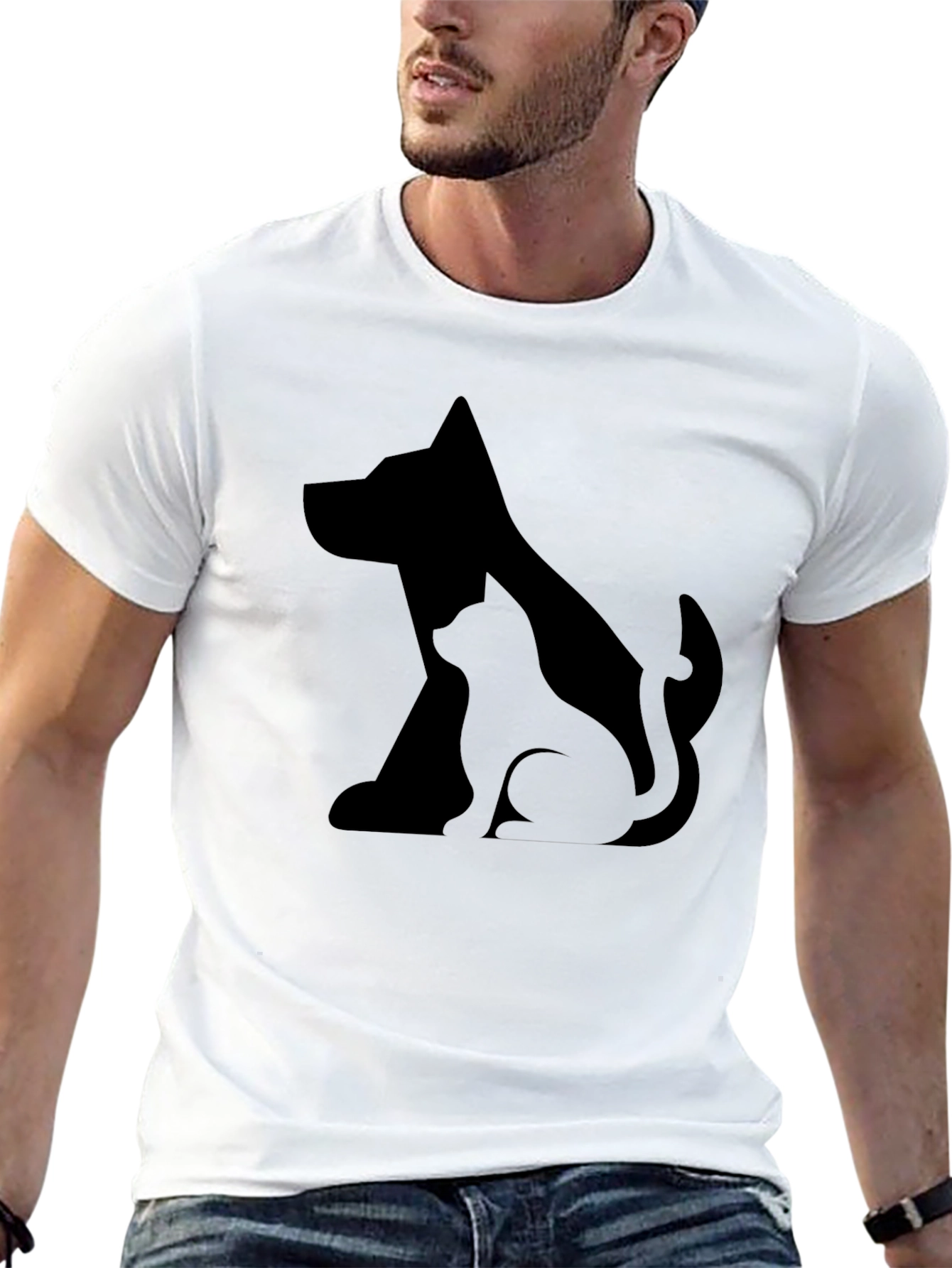 Dog and Cat Silhouette Black T-Shirt